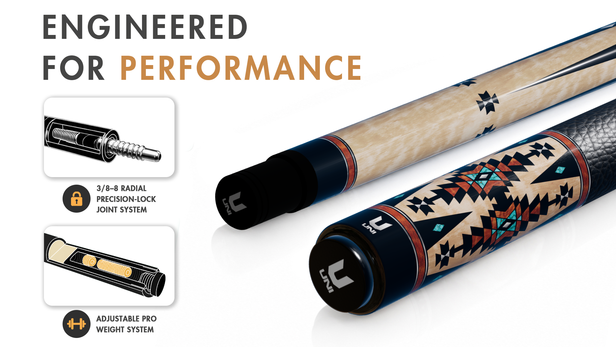Uni Southwestern-Inspired Carbon Fiber Pool Cue | Earth-Tone Artist Design - Detail 1