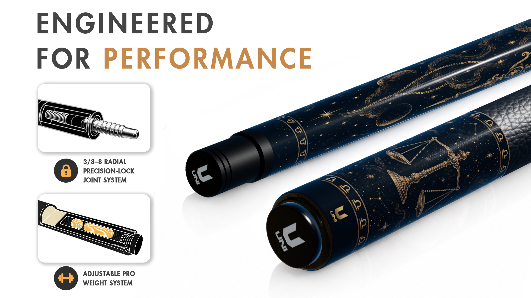 Uni Libra Zodiac Legend Carbon Fiber Pool Cue | Libra Scales - Detail 1