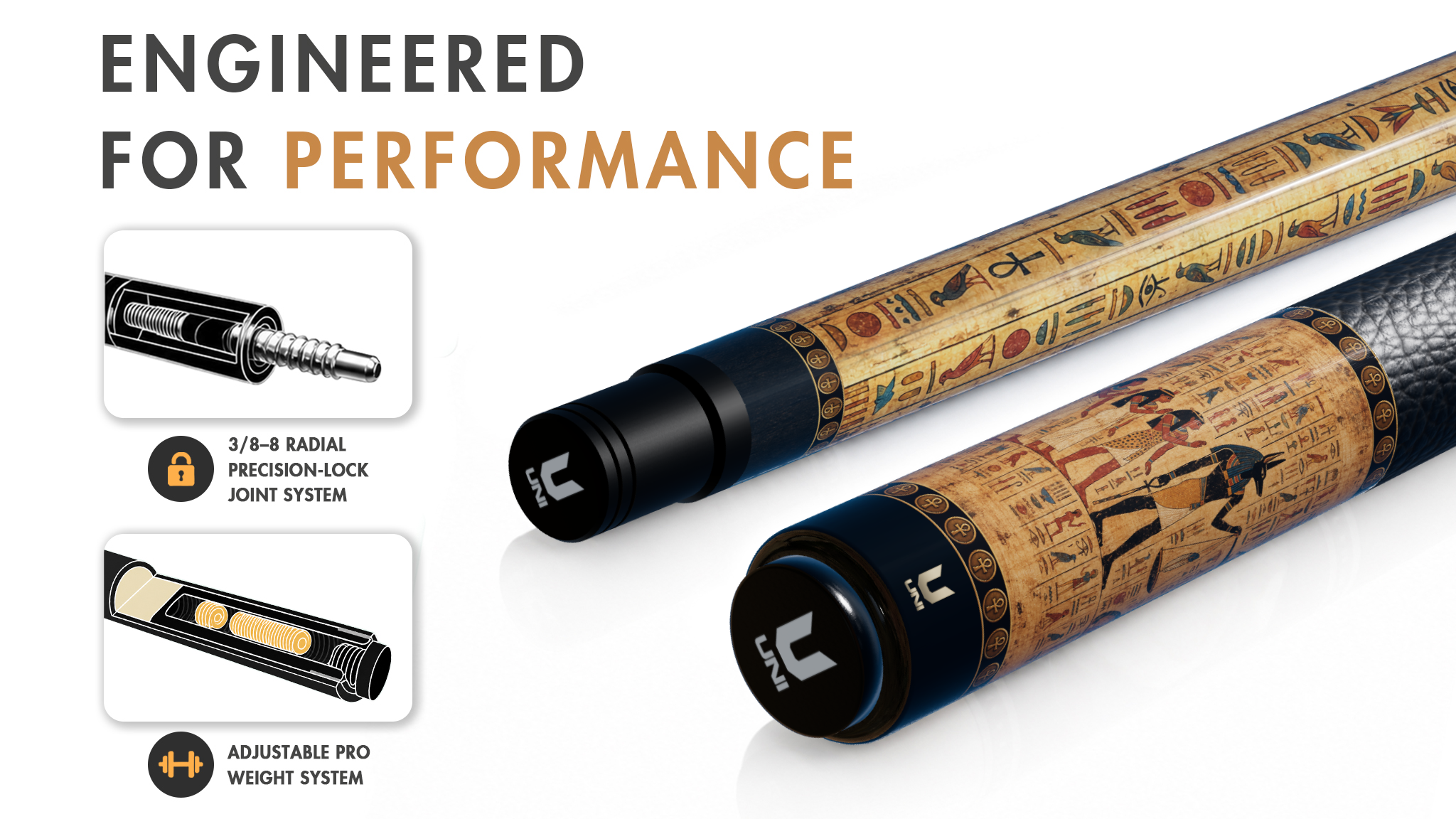 Uni Ancient Egyptian Papyrus Carbon Fiber Pool Cue | Book of the Dead Mythology - Detail 1