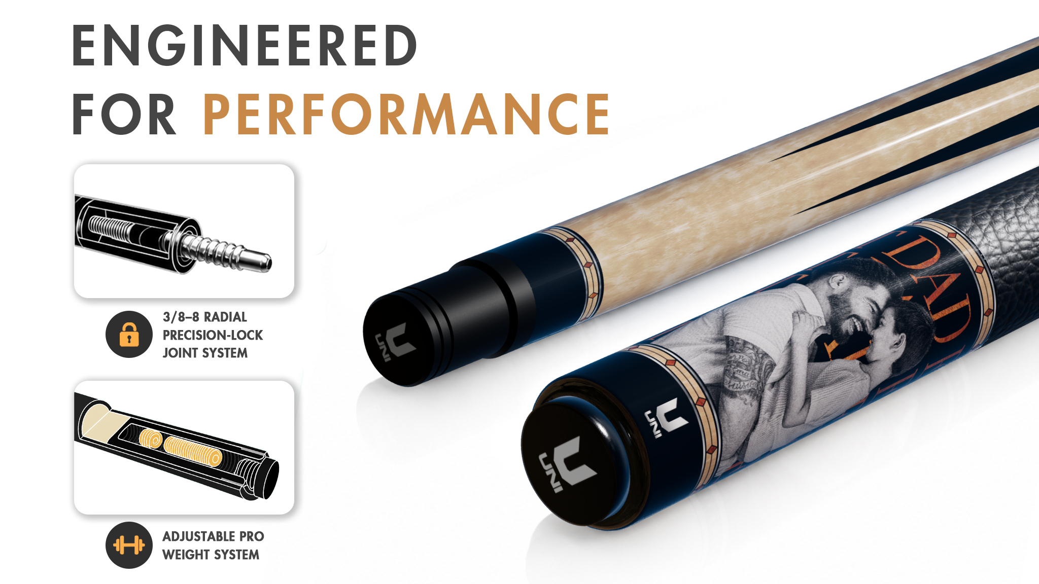 Uni Best Dad Ever Custom Photo Carbon Fiber Pool Cue | Personalized Dad Gift - Detail 1