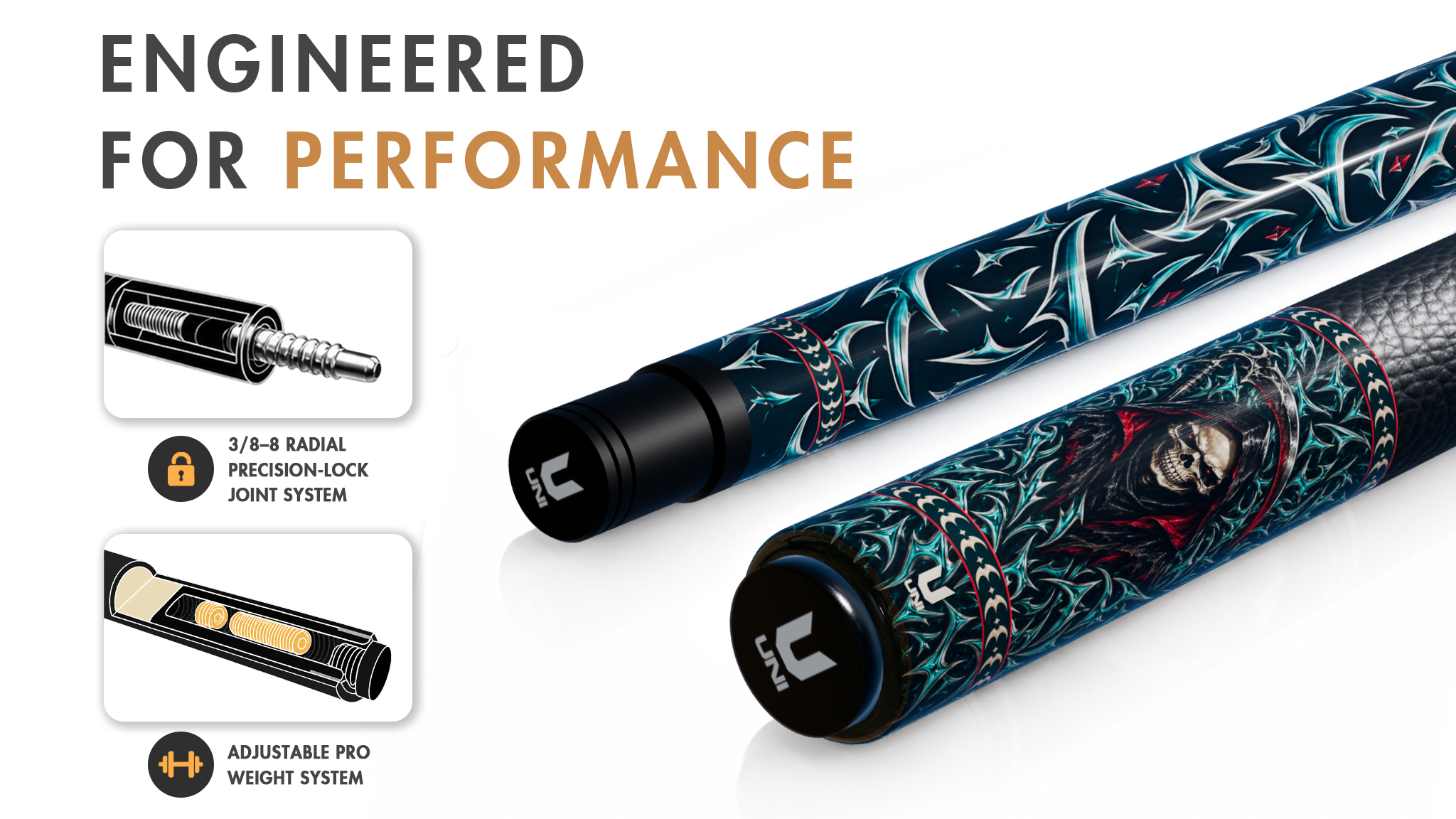 Uni Skull Reaper Carbon Fiber Pool Cue | Gothic - Detail 1