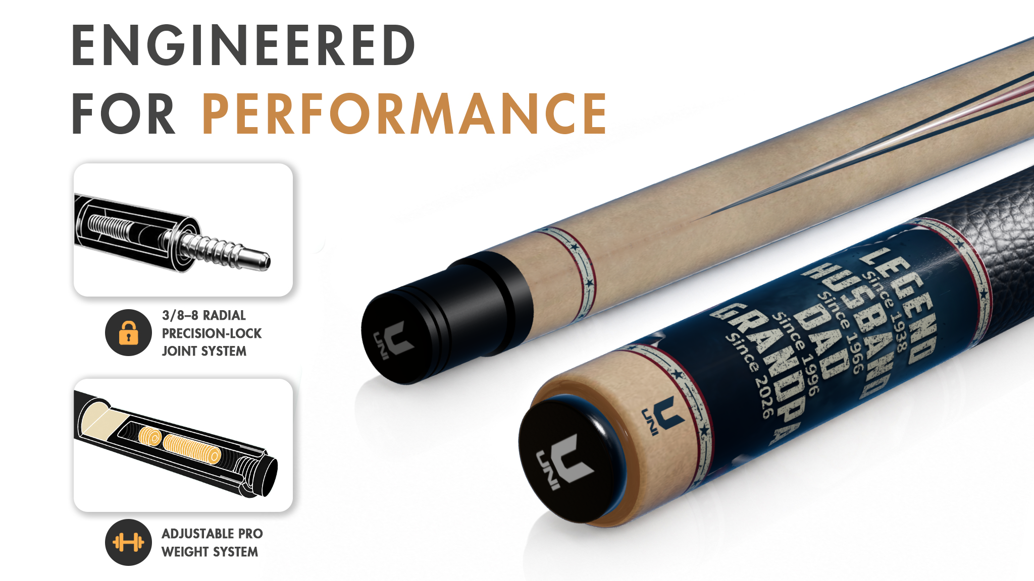 Uni Legend Dad Grandpa American Flag Carbon Fiber Pool Cue | Patriotic Dad Gift - Detail 1