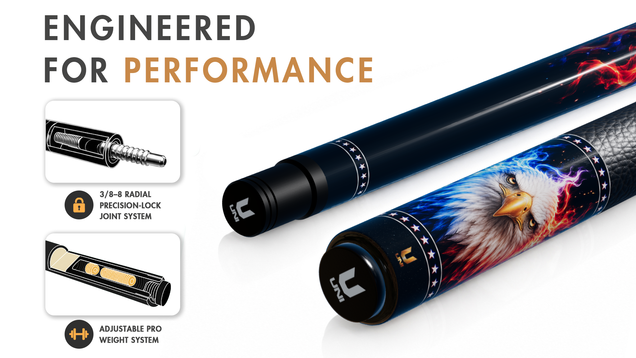 Uni Blue-Red Flame Eagle Pool Cue | Cobalt & Crimson Fire Airbrush Theme - Detail 1