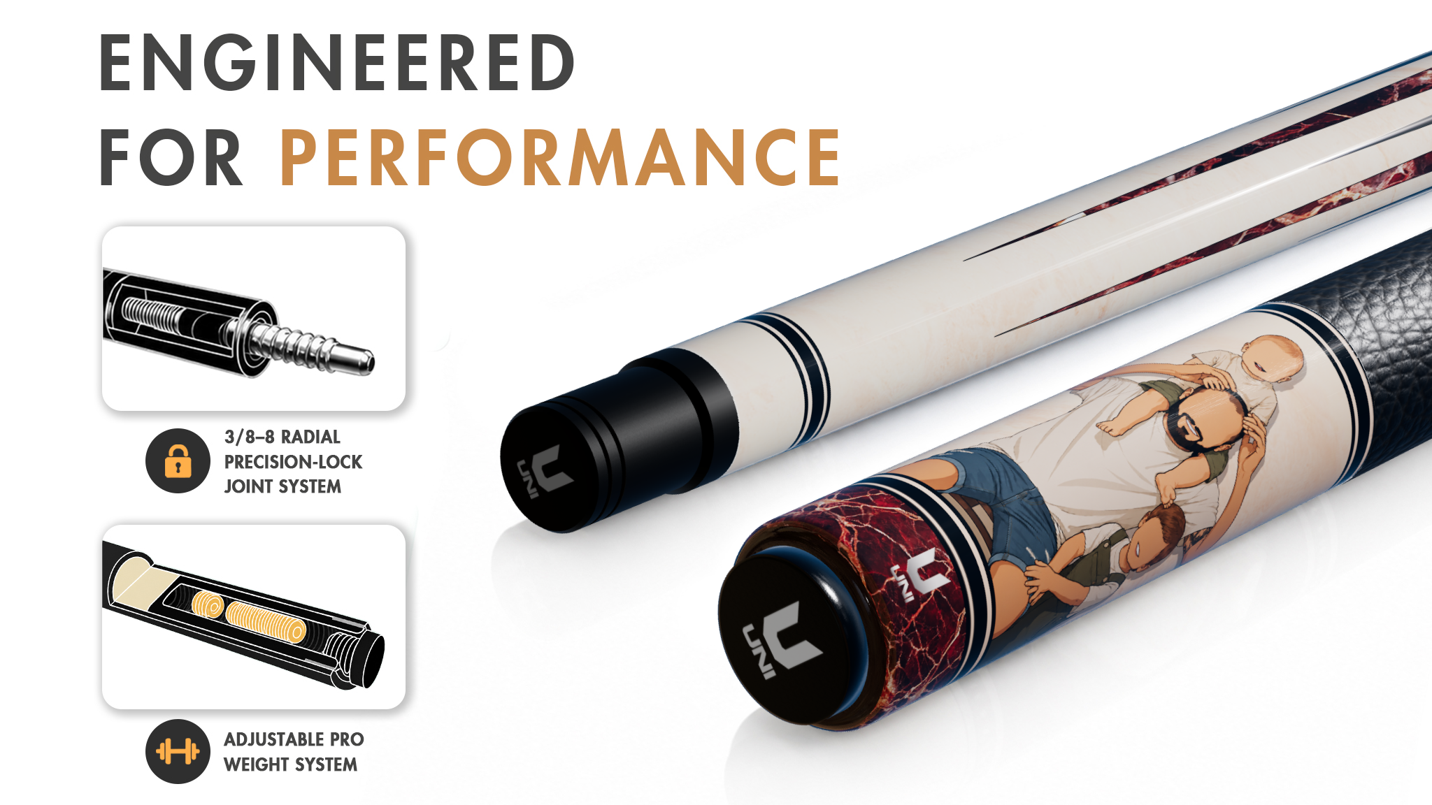 Uni Custom Faceless Portrait Carbon Fiber Pool Cue | Personalized Dad Gift - Detail 1