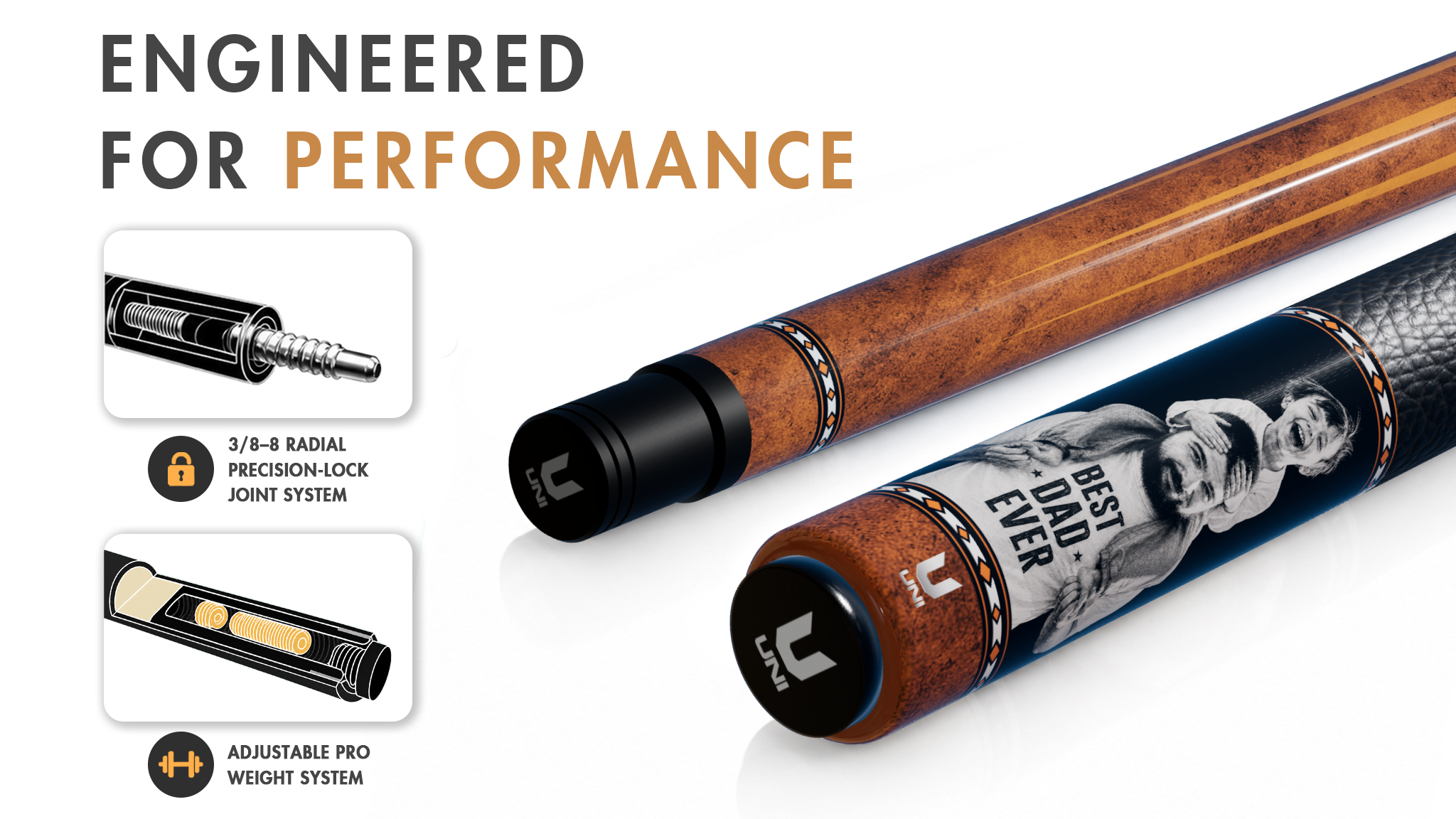 Uni Father & Kid Custom Photo Carbon Fiber Pool Cue | Best Dad Gift - Detail 1