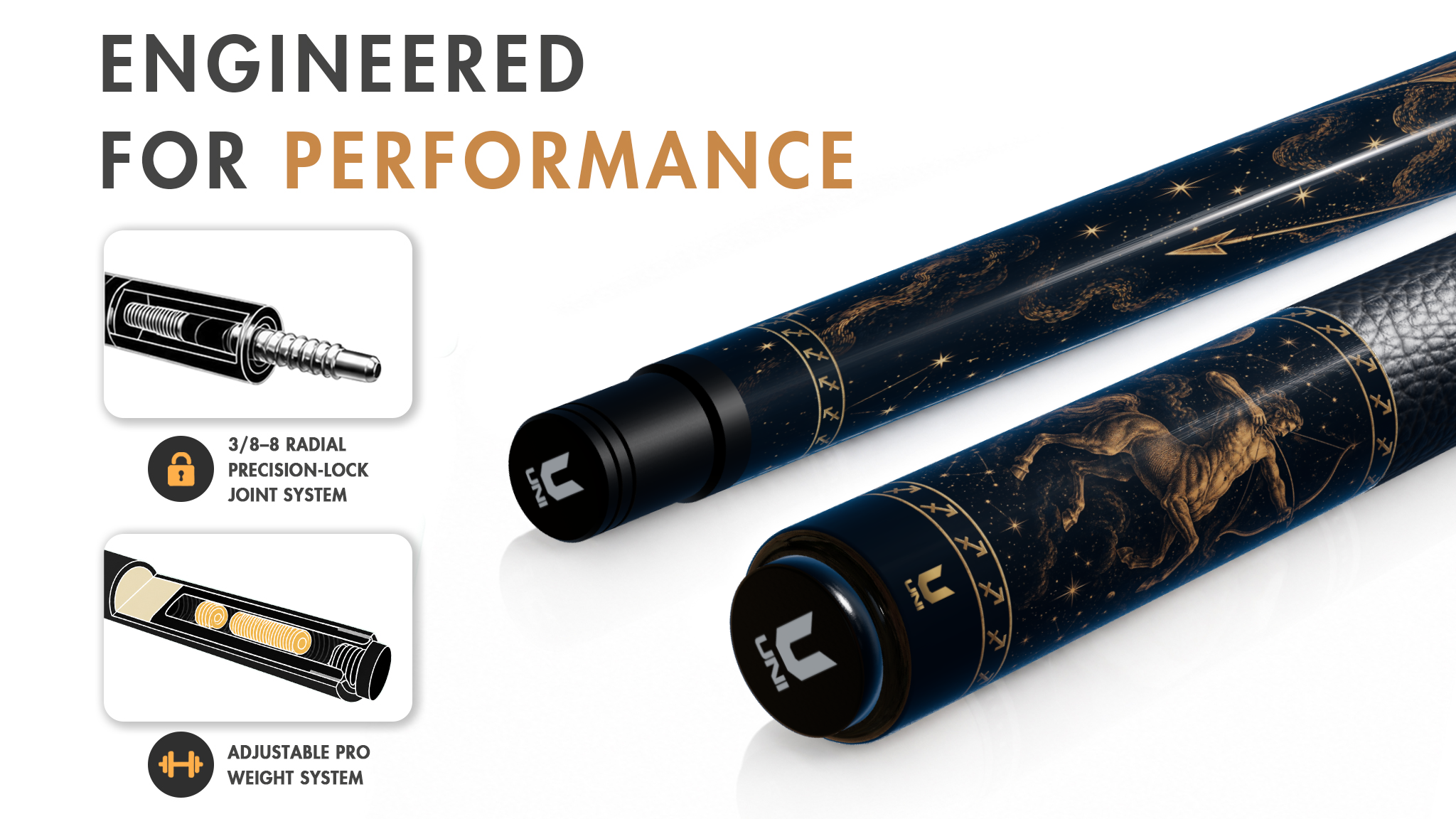Uni Sagittarius Legend Carbon Fiber Pool Cue | Zodiac Archer - Detail 1
