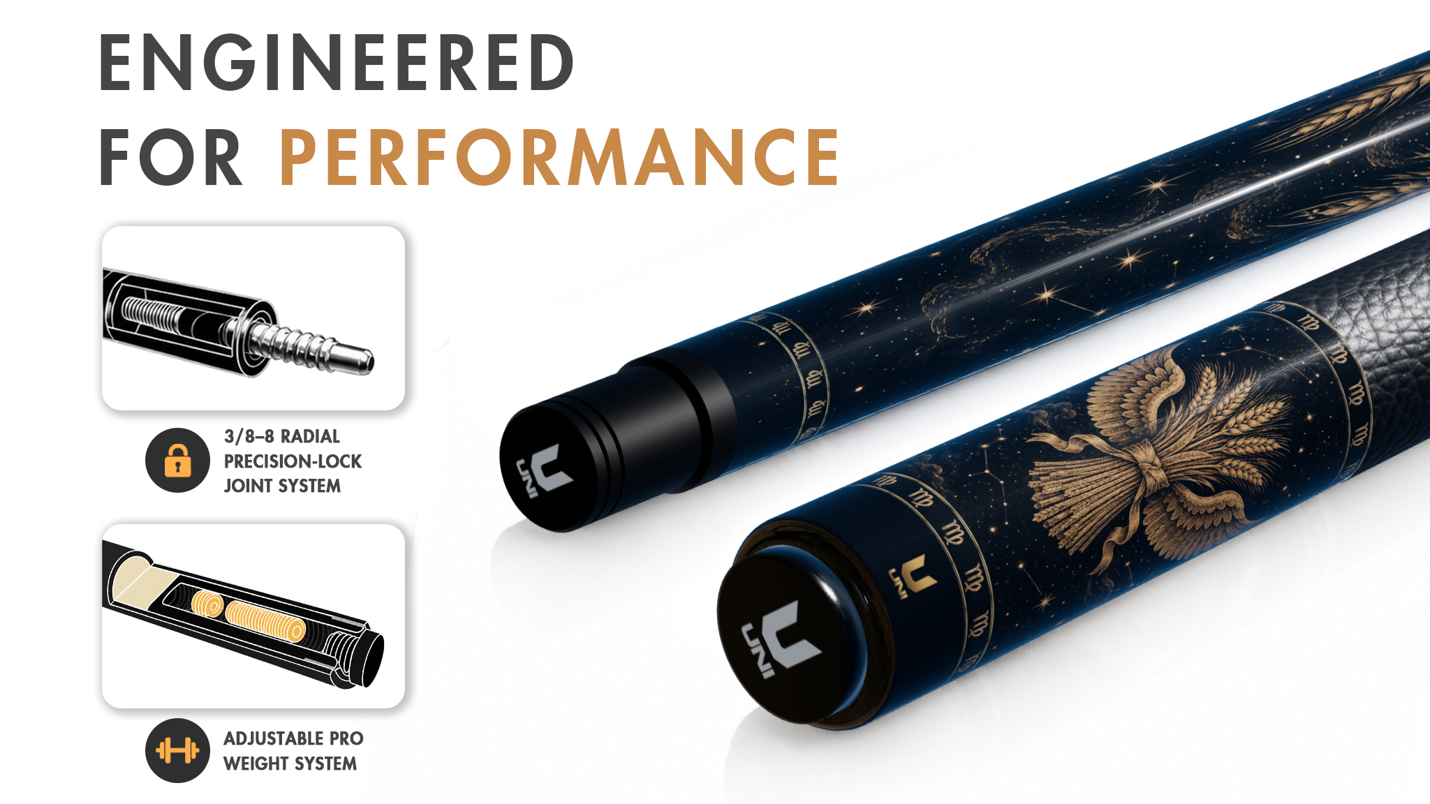 Uni Virgo Zodiac Legend Carbon Fiber Pool Cue | Constellation Series - Detail 1