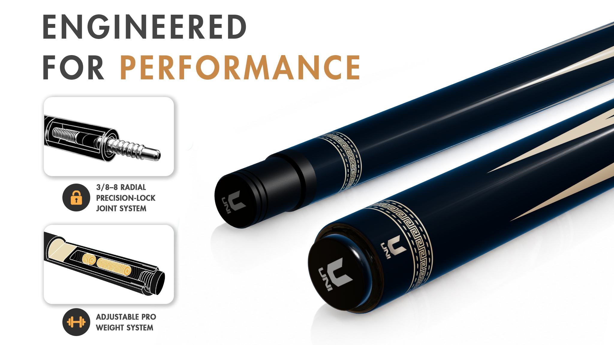 Uni Zeus Power Carbon Fiber Pool Cue | Greek Meander Design - Detail 1