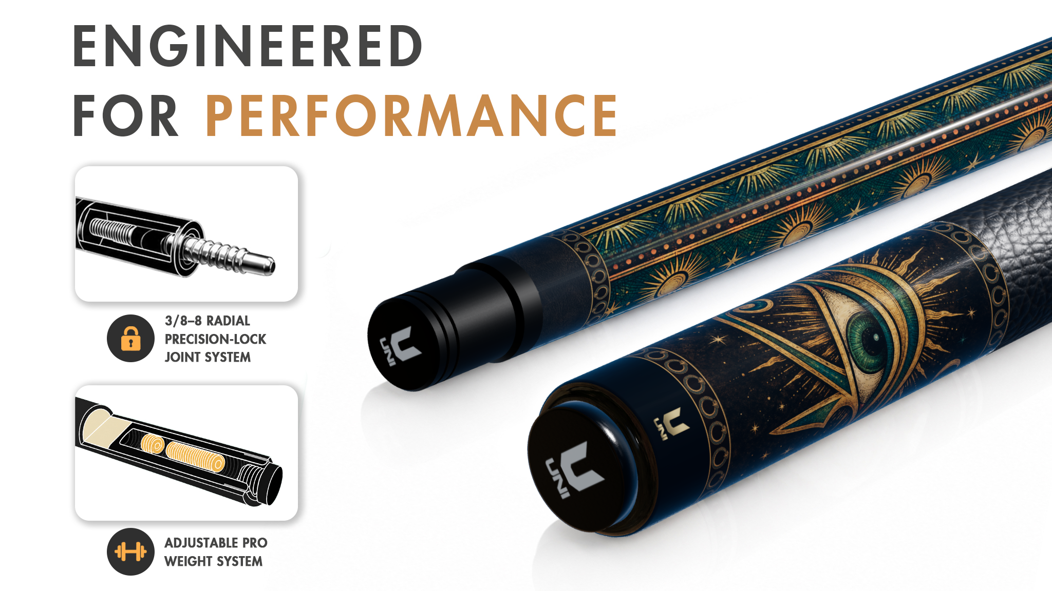 Uni Eye of Horus Carbon Fiber Pool Cue | Ancient Egyptian Mythology - Detail 1