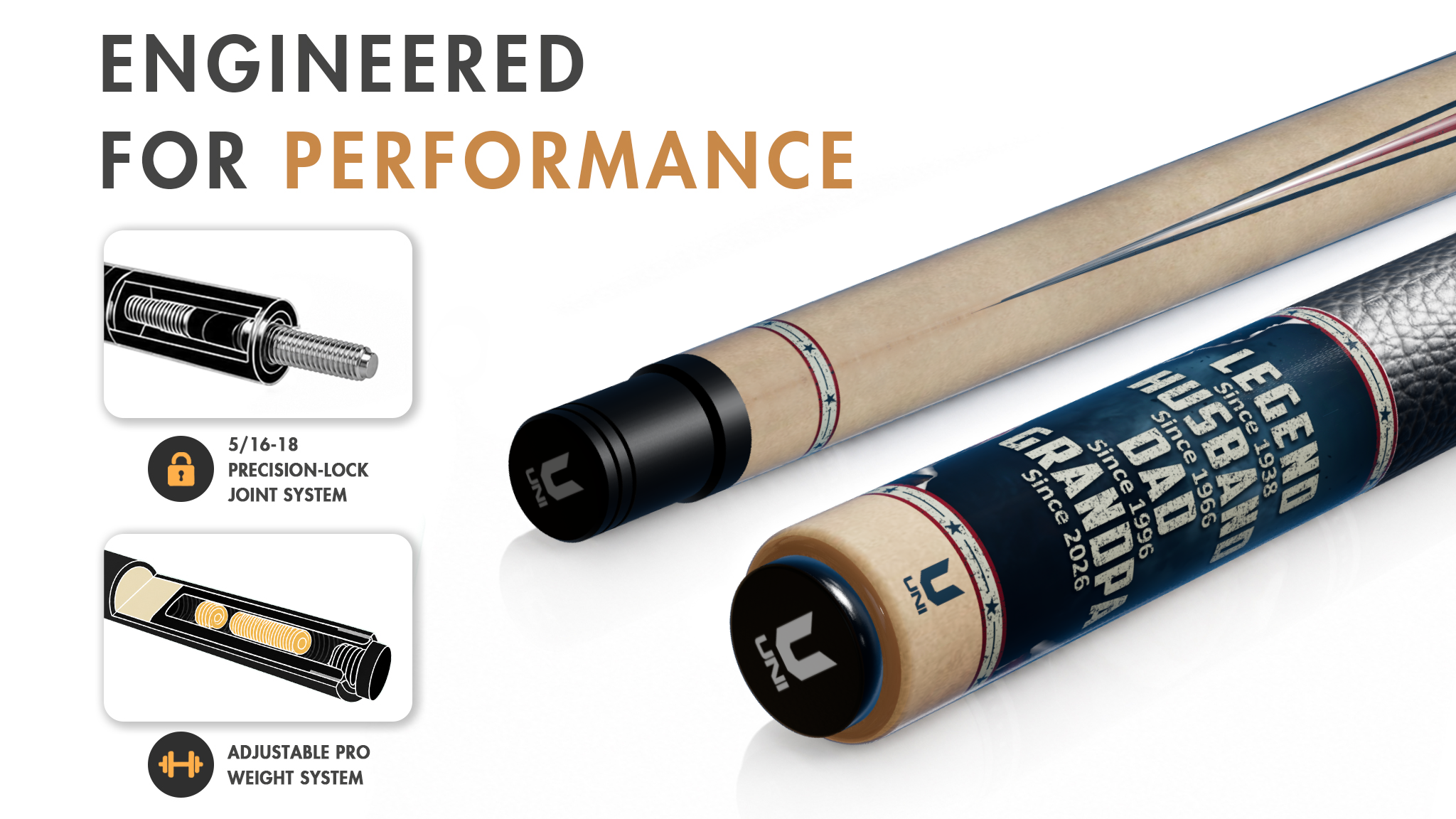 Uni Legend Dad Grandpa American Flag Carbon Fiber Pool Cue | Patriotic Dad Gift - Detail 1