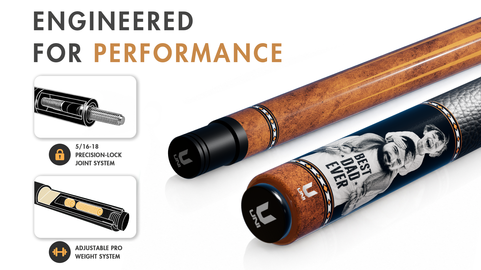 Uni Father & Kid Custom Photo Carbon Fiber Pool Cue | Best Dad Gift - Detail 1