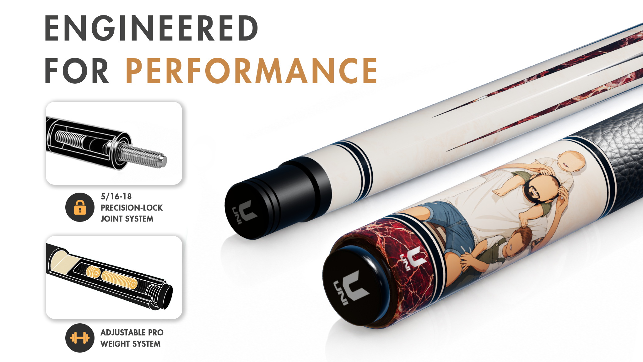 Uni Custom Faceless Portrait Carbon Fiber Pool Cue | Personalized Dad Gift - Detail 1