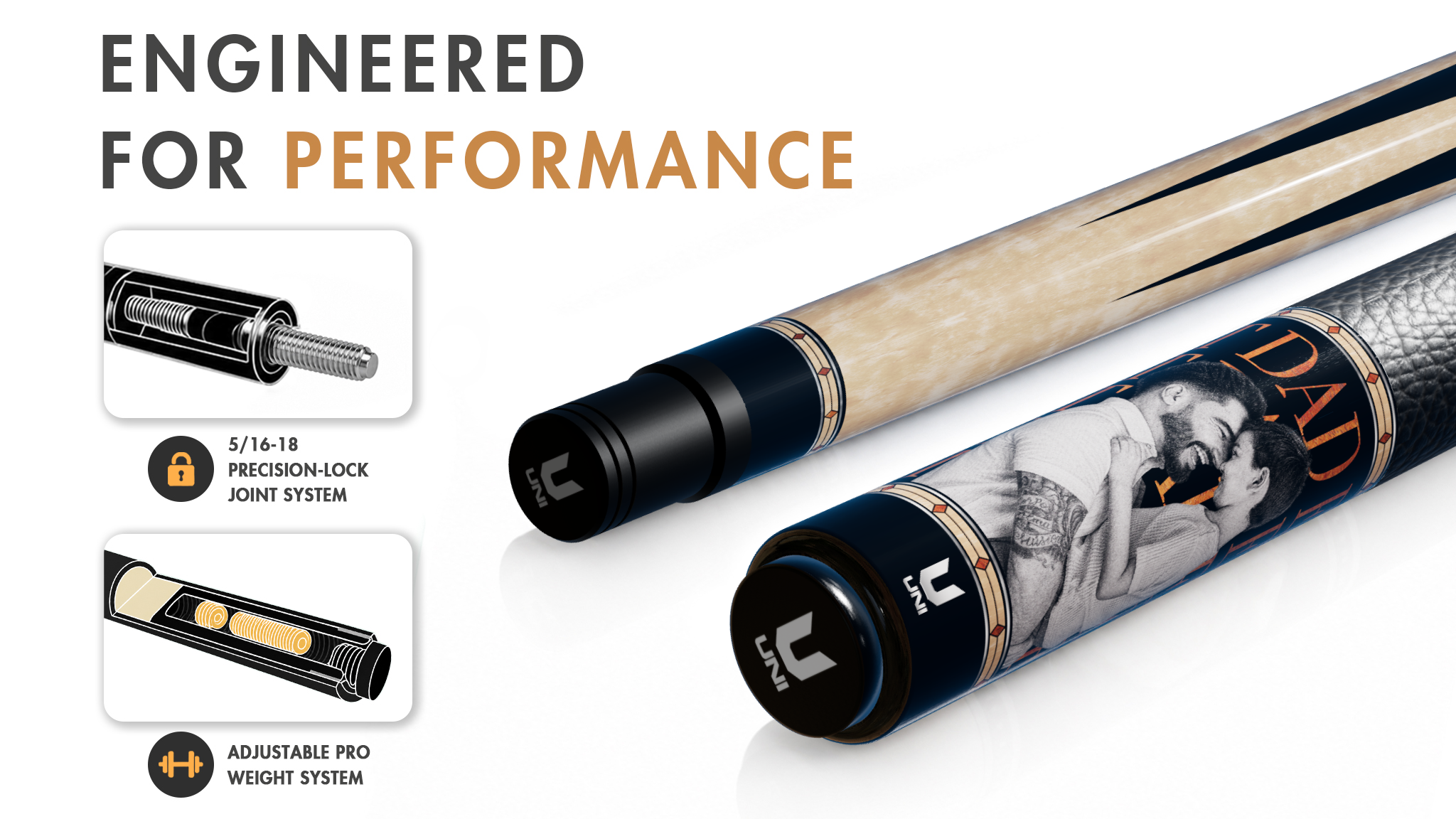 Uni Best Dad Ever Custom Photo Carbon Fiber Pool Cue | Personalized Dad Gift - Detail 1