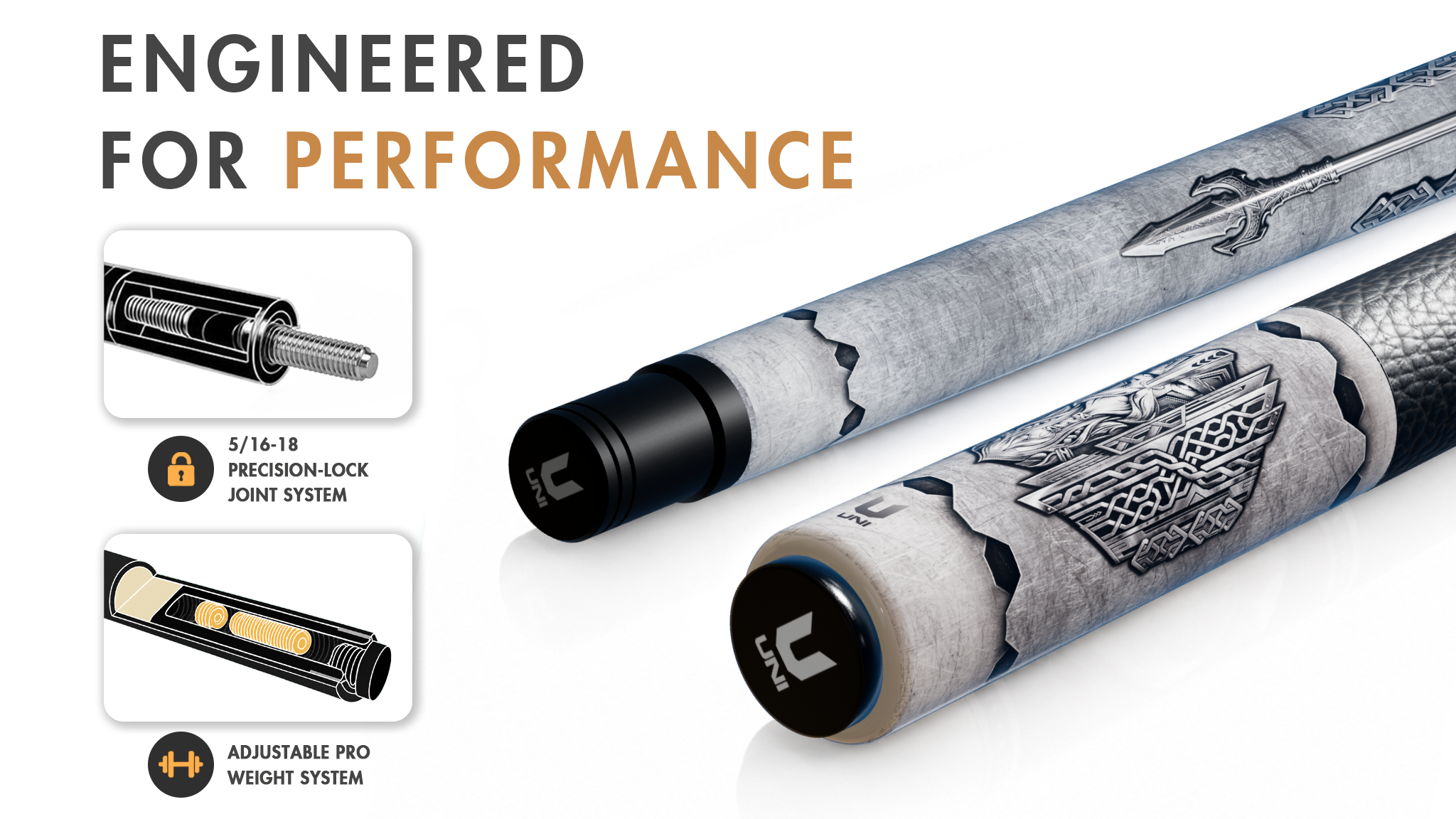Uni Odin Viking Carbon Fiber Pool Cue | Odin Spear Design - Detail 1