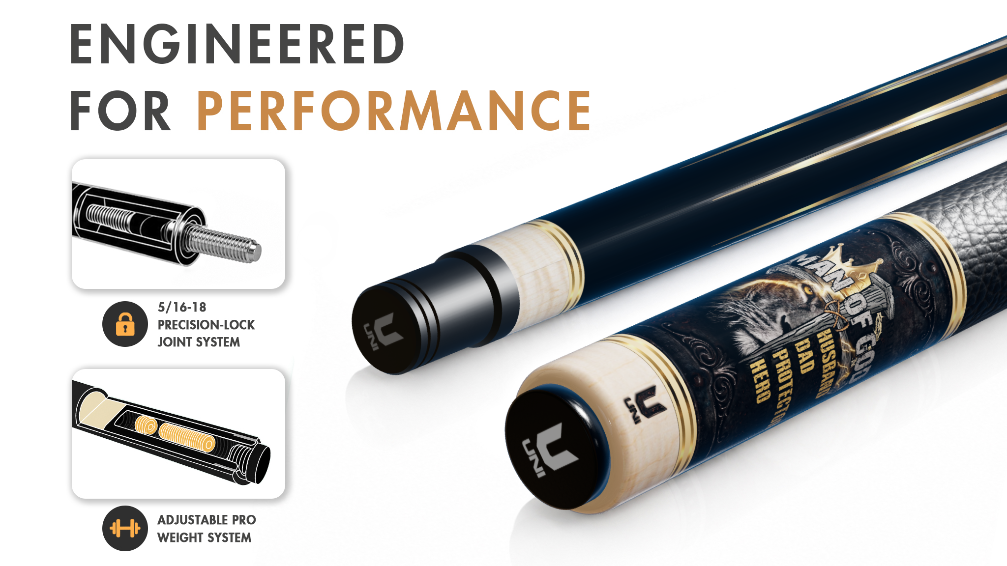 Uni Man of God Lion Carbon Fiber Pool Cue | Faith & Strength - Detail 1