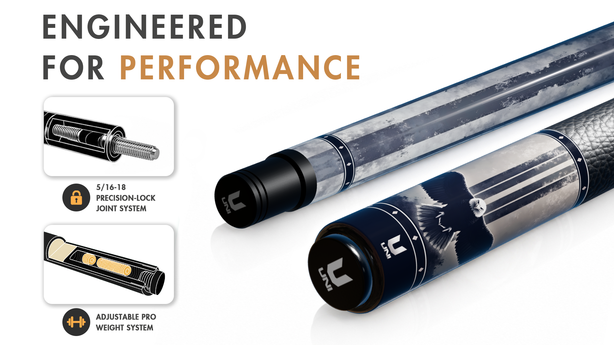 Uni Black Shadow Eagle Carbon Fiber Pool Cue | Minimalist Noir Low-Deflection Design - Detail 1