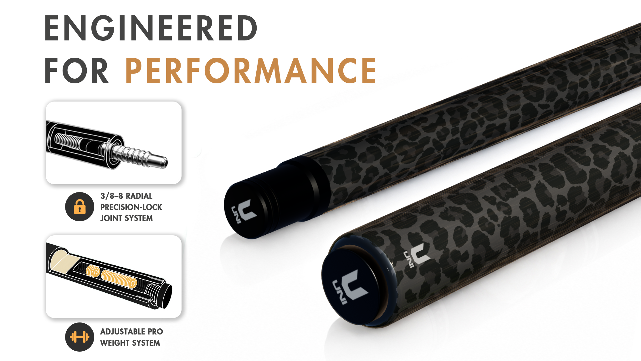 Uni Black Leopard Carbon Fiber Pool Cue - Detail 1