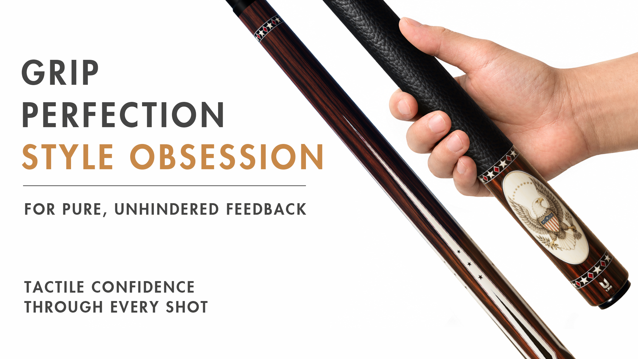 Uni Bald Eagle Pool Cue | Scrimshaw Ivory Points on Rosewood Theme - Detail 2