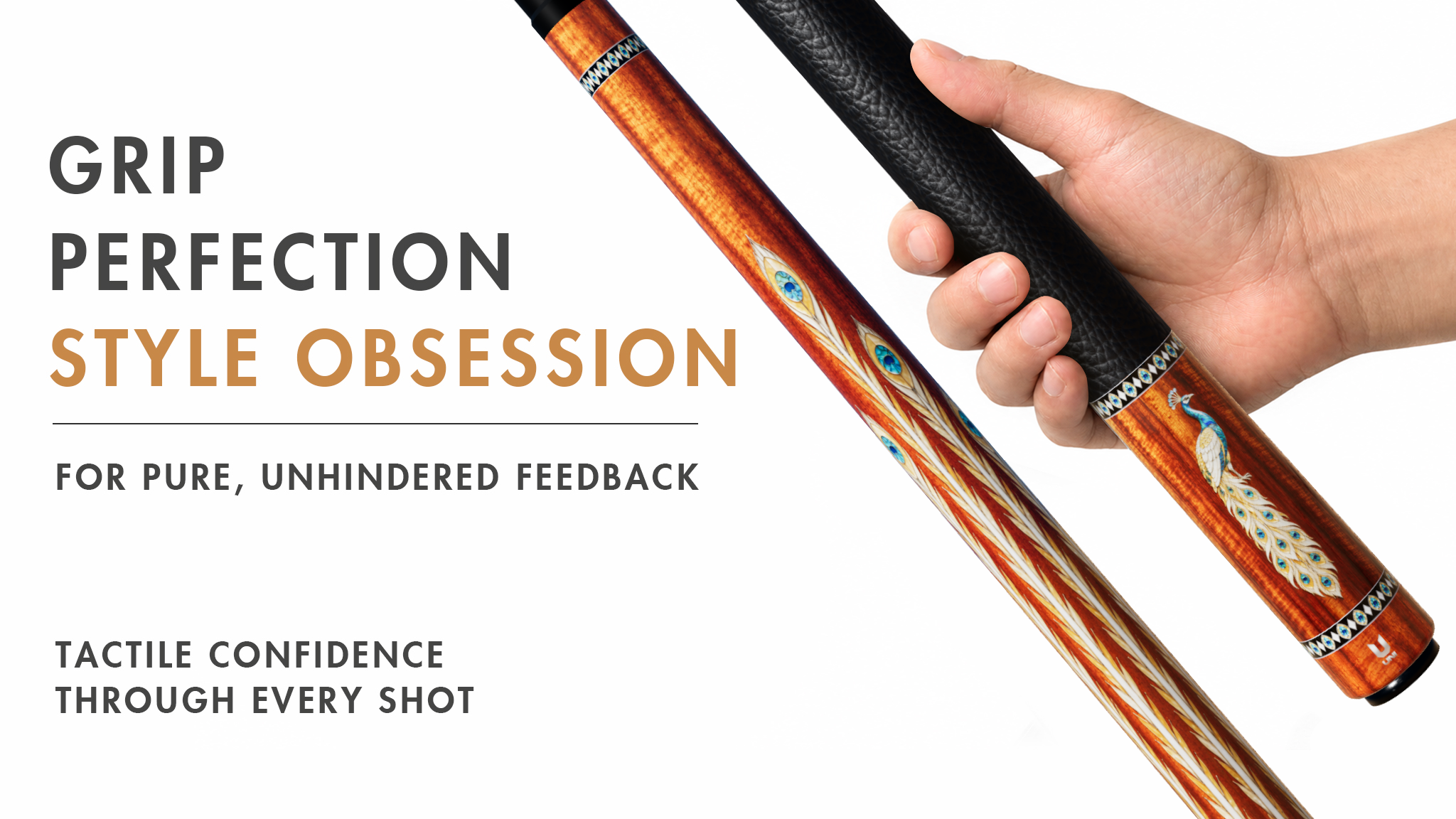 Uni Mother of Pearl Peacock Pool Cue | Abalone Feather Hawaiian Koa Wood Theme - Detail 2