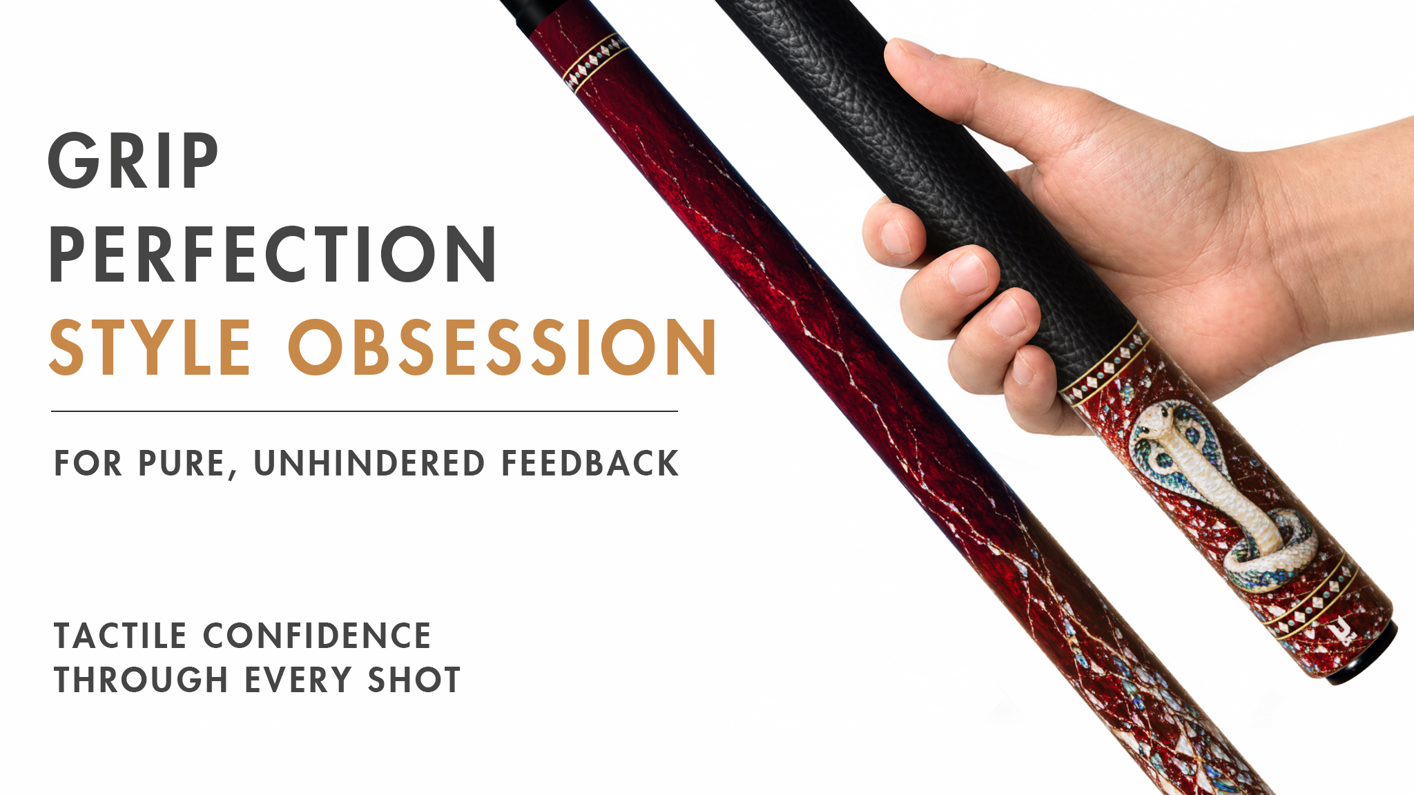 Uni Mother of Pearl Cobra Pool Cue | Abalone King Cobra on Shattered Crimson Lacquer Theme - Detail 2