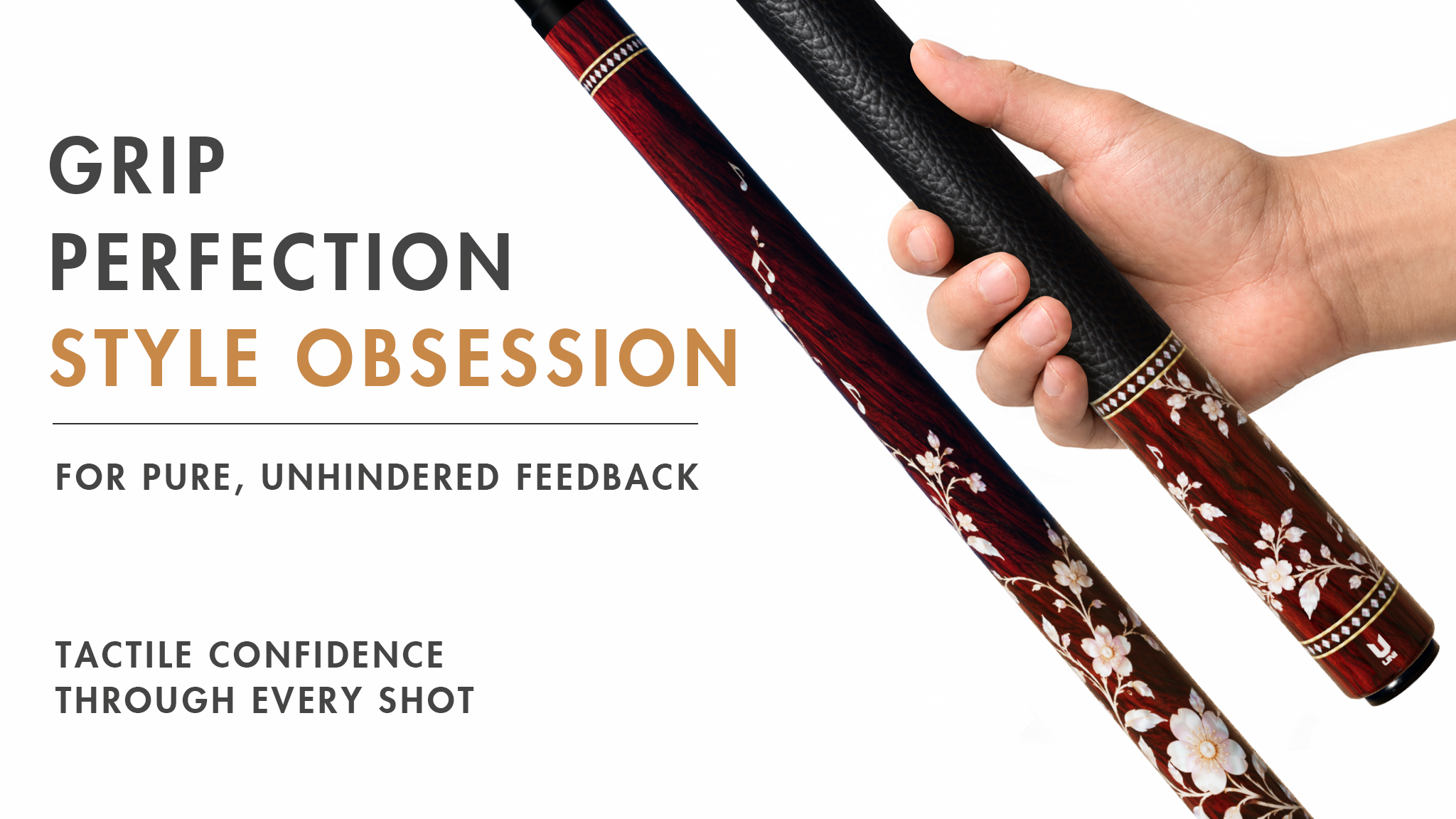 Uni Mother of Pearl Blossom Melody Pool Cue | Pearl Vine Music Note Rosewood Theme - Detail 2