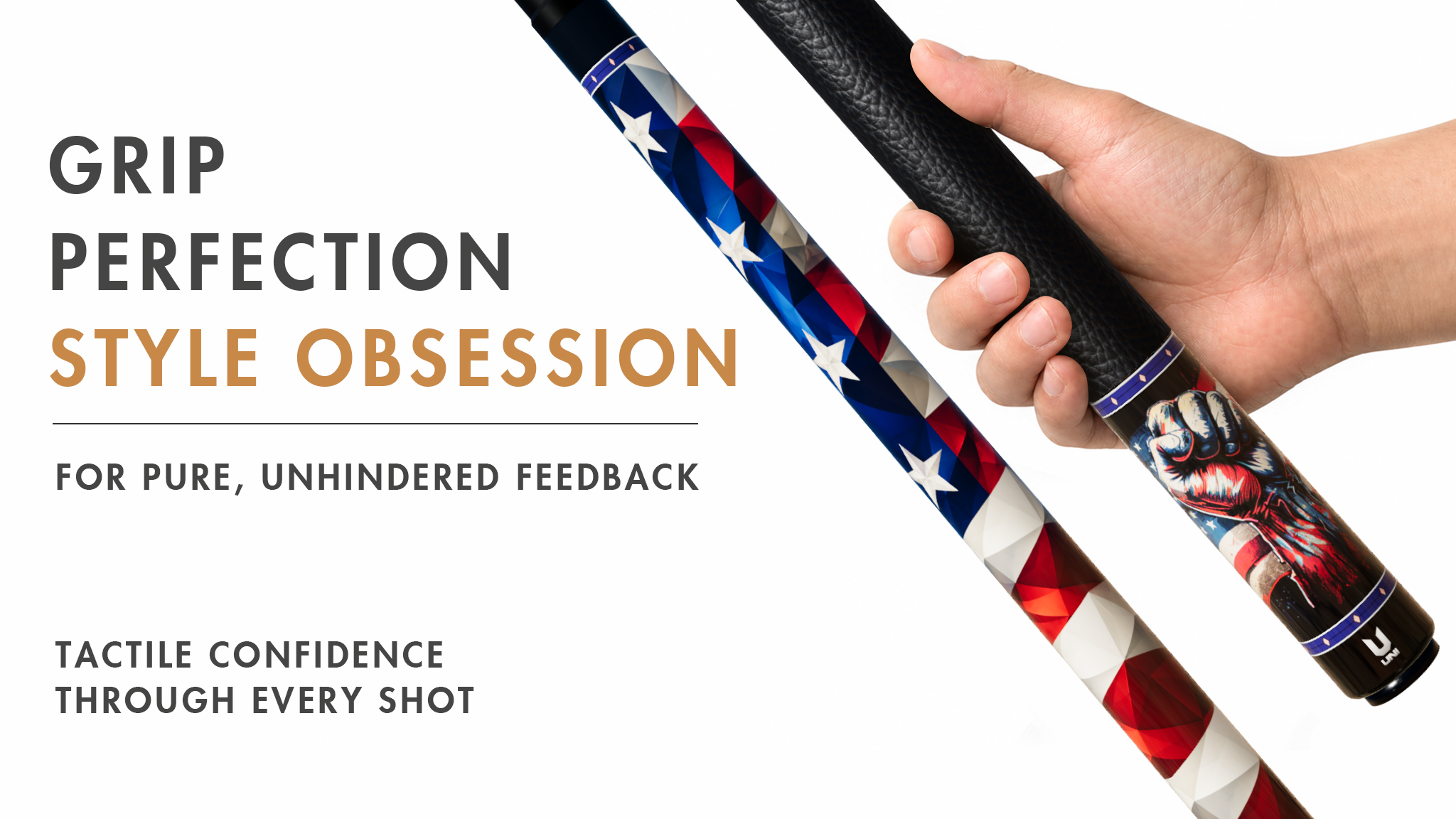 Uni American Grit & Glory Carbon Fiber Pool Cue | Low-Poly Flag & Victory Fist - Detail 2