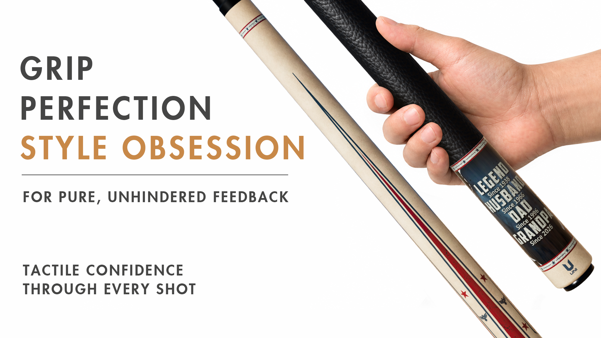 Uni Legend Dad Grandpa American Flag Carbon Fiber Pool Cue | Patriotic Dad Gift - Detail 2