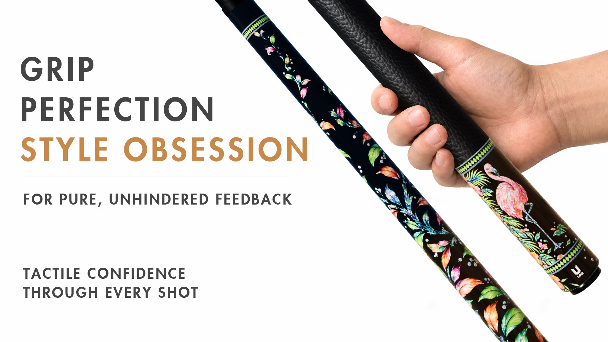 Uni Mother of Pearl Flamingo Pool Cue | Neon Palm Black Lacquer Theme - Detail 2