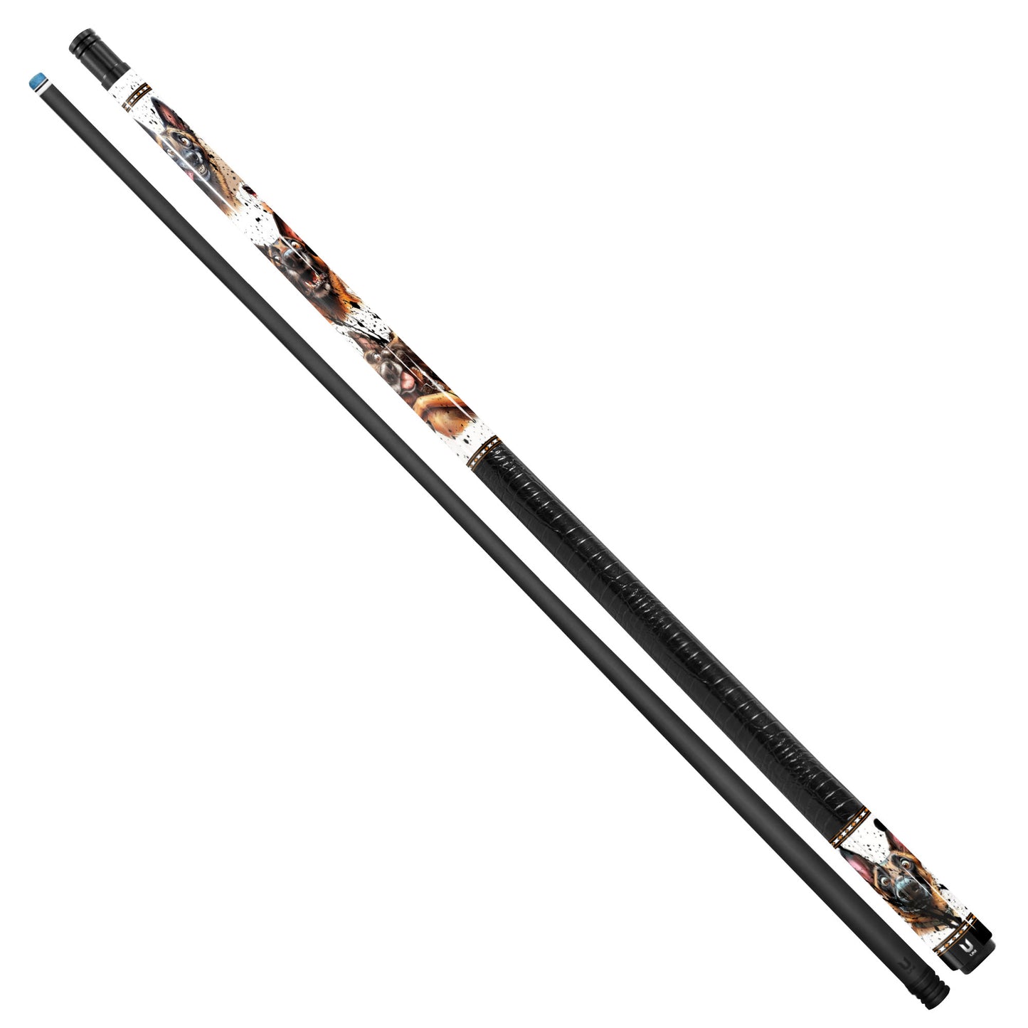 Malinois Madness Carbon Fiber Pool Cue - Funny Dog Expression & Splatter Art Stick