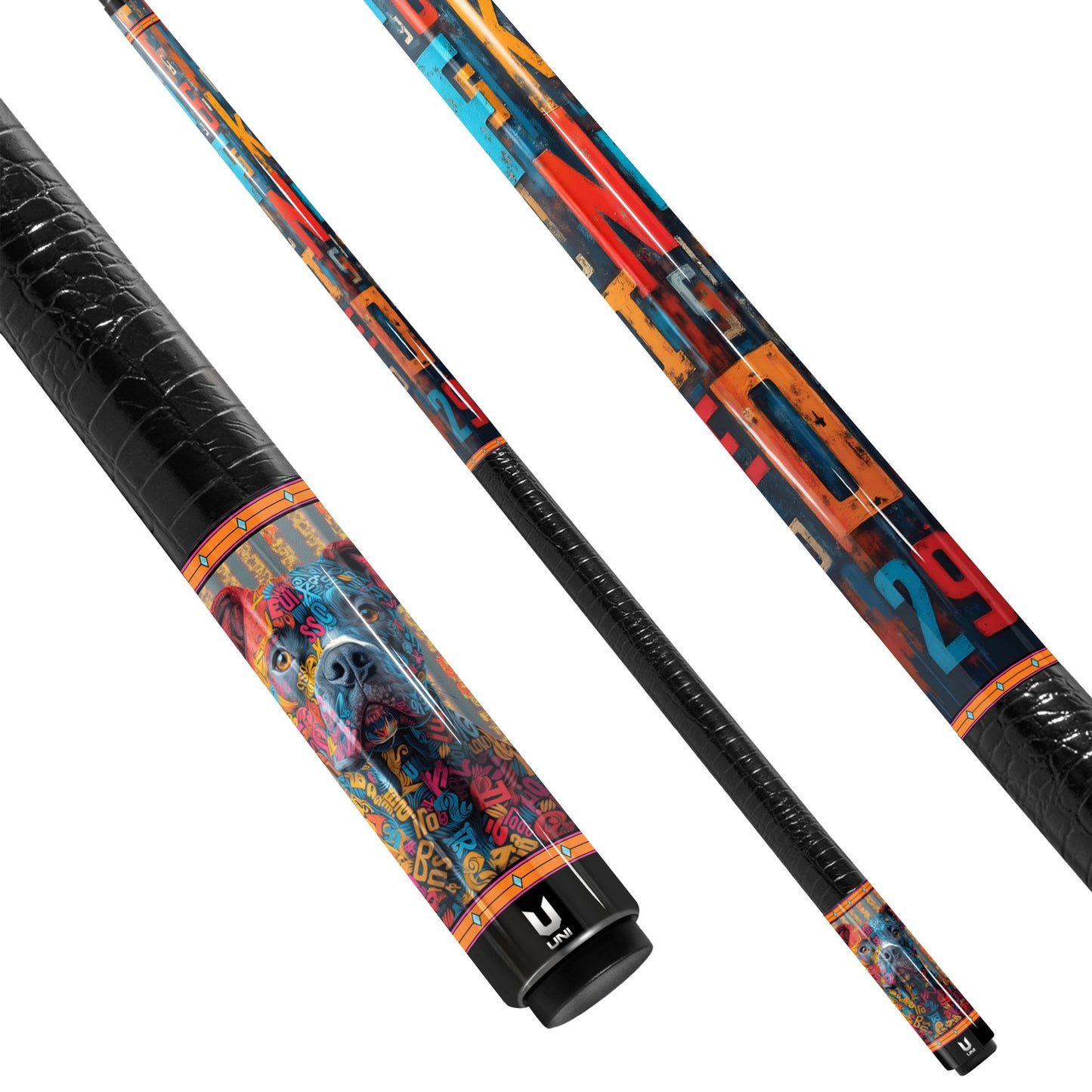 Urban Typo-Pitbull Carbon Fiber Pool Cue - Street Art Lettering & Pop Art Dog Stick