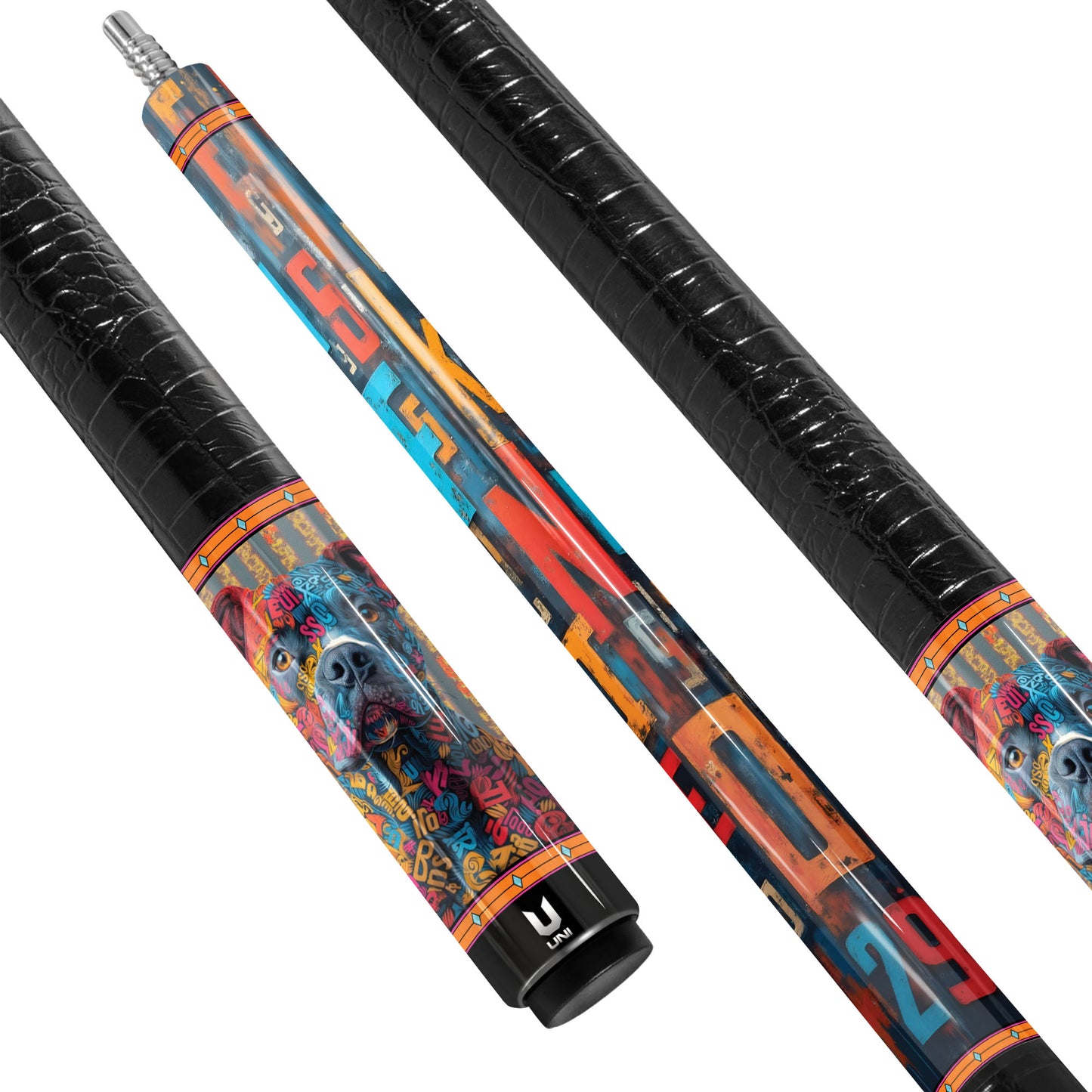 Urban Typo-Pitbull Carbon Fiber Pool Cue - Street Art Lettering & Pop Art Dog Stick