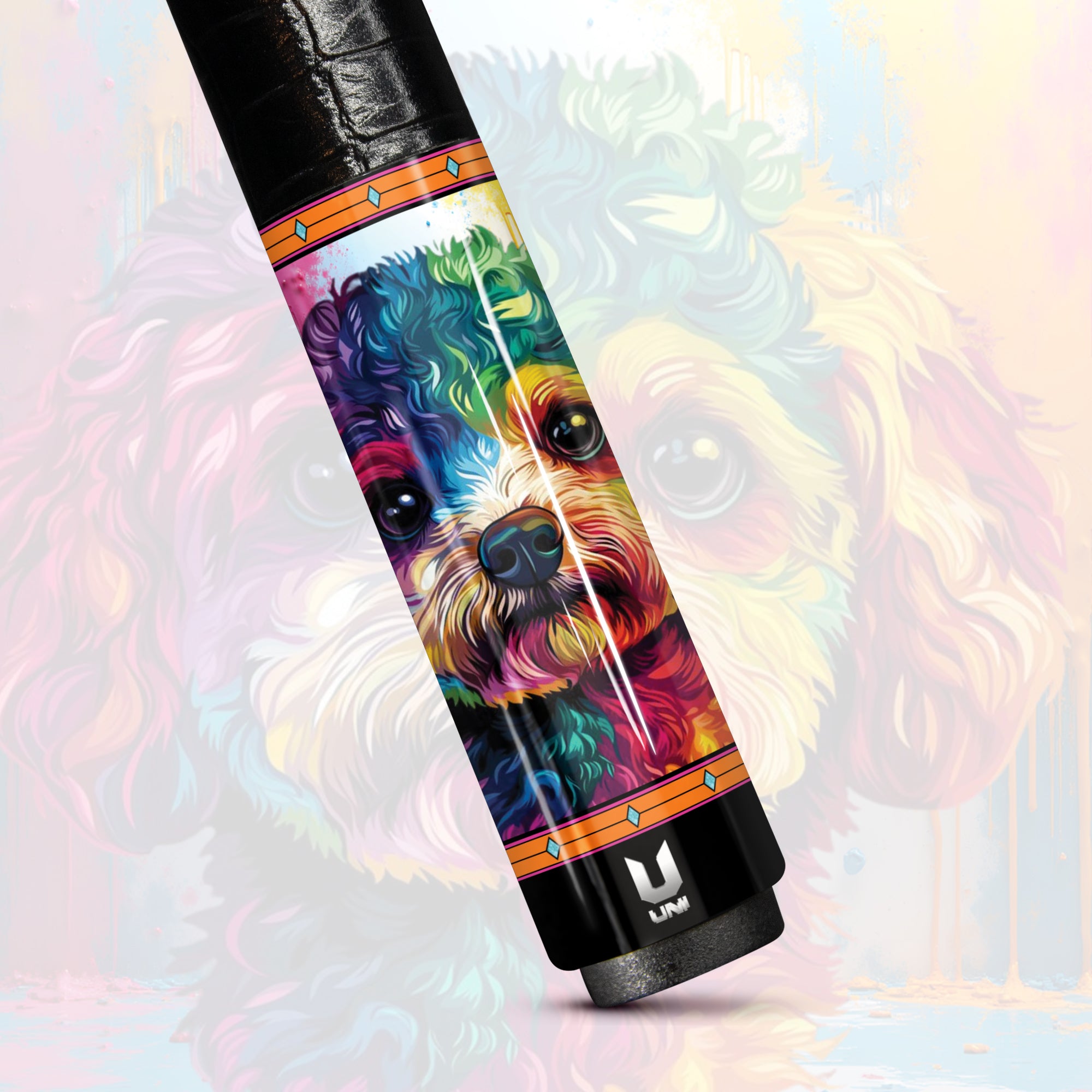Abstract Puppy Dreams Carbon Fiber Pool Cue - Multi-Color Drip Art & Pop Expressionism Stick