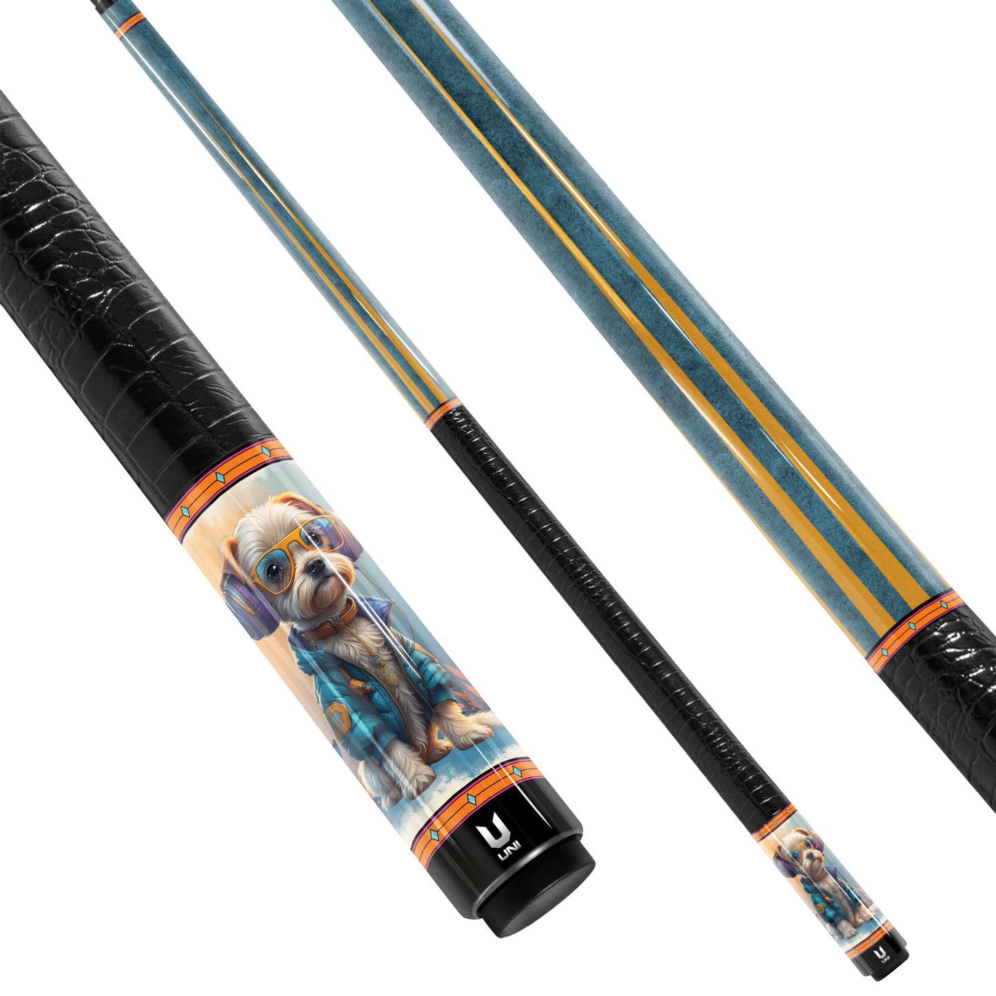 Serene Puppy Watercolor Carbon Fiber Pool Cue - Artistic Nature & Pet Lover Design Stick