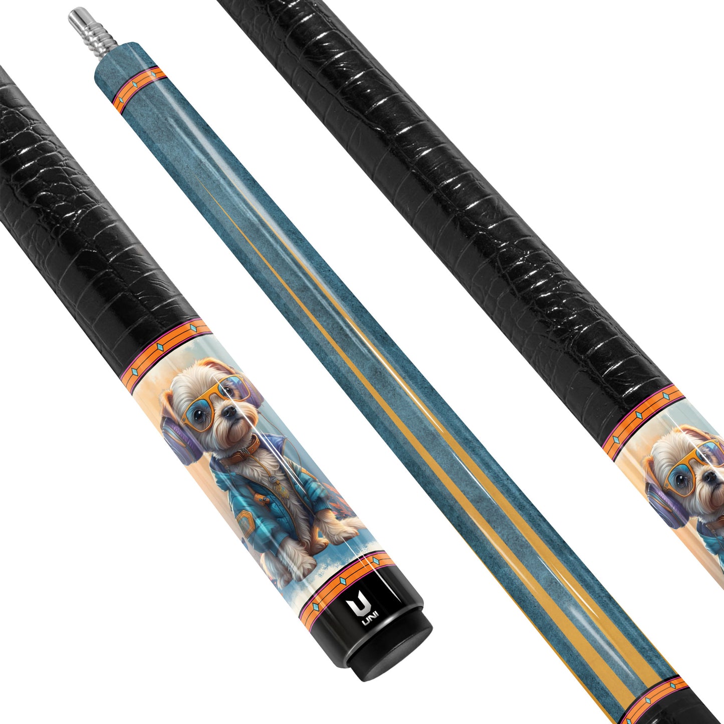 Serene Puppy Watercolor Carbon Fiber Pool Cue - Artistic Nature & Pet Lover Design Stick