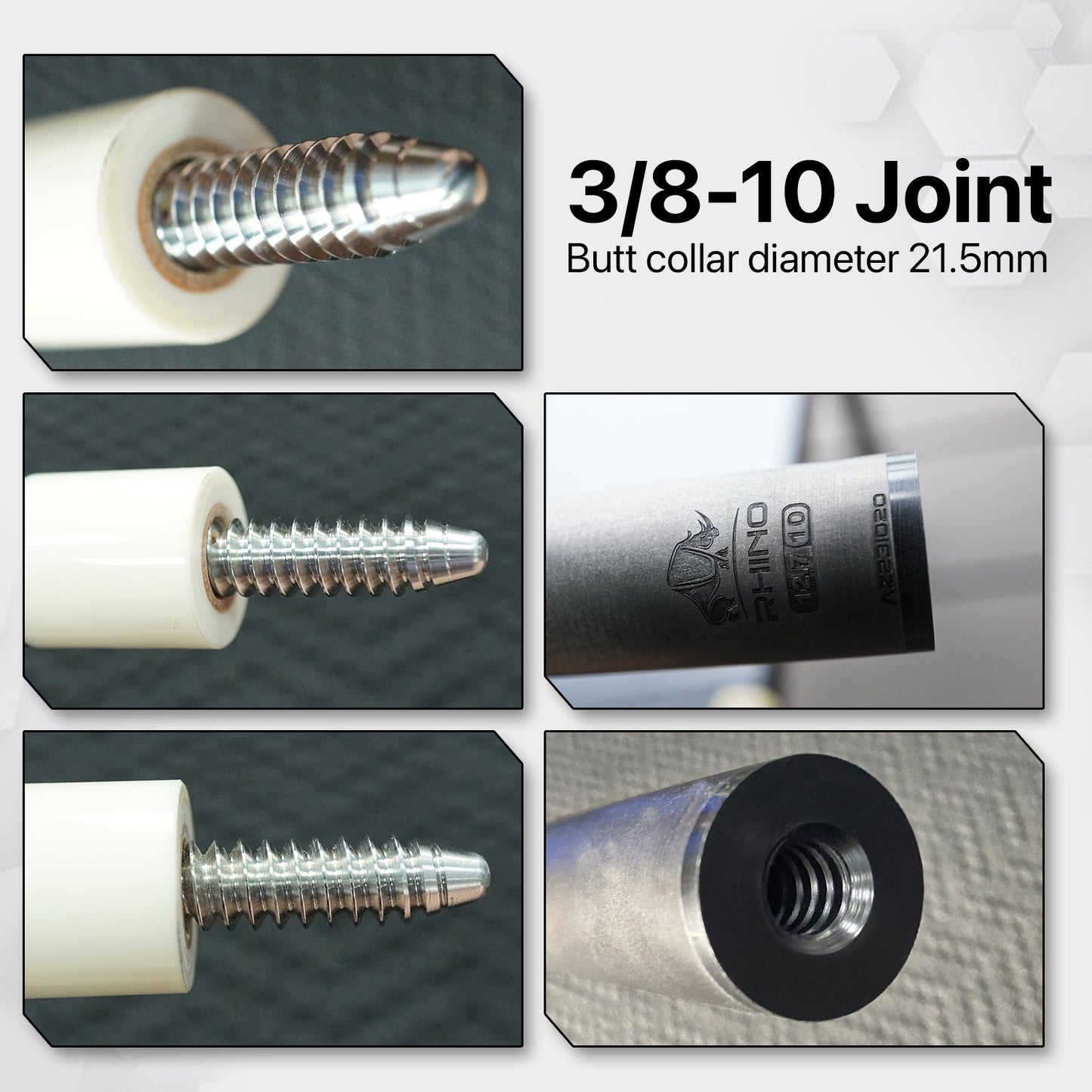 Rhino - 30" / 3/8-10 Carbon Pool Cue Single Shaft