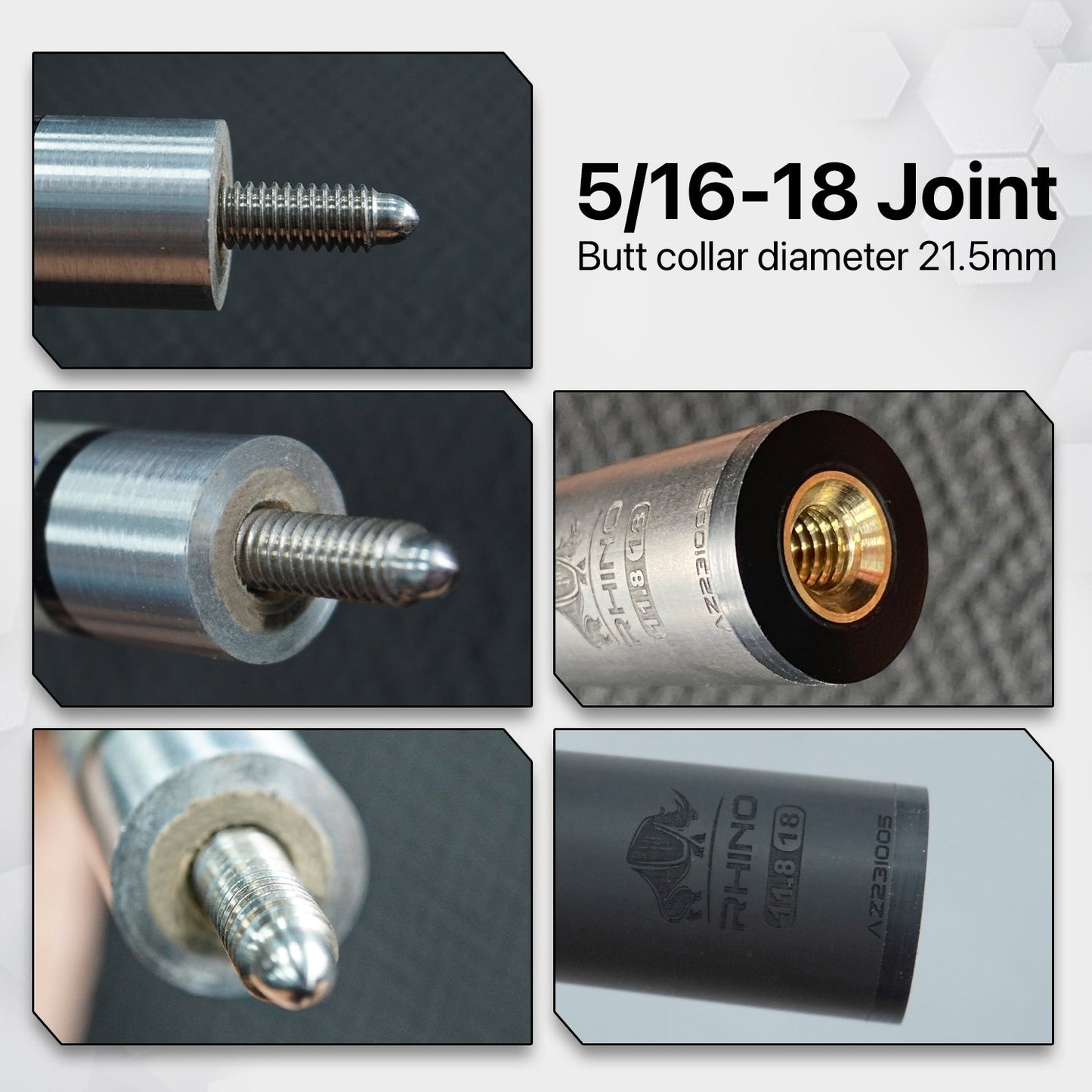 Rhino - 30" / 5/16-18 Carbon Pool Cue Single Shaft