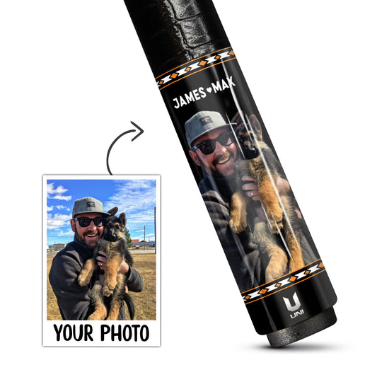 Gậy bi-a sợi carbon in ảnh thú cưng và chủ nhân theo yêu cầu – Gậy bi-a cá nhân hóa với hình ảnh của bạn.