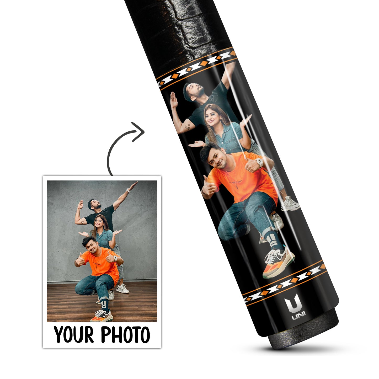 Gậy bi-a sợi carbon in ảnh nhóm bạn bè theo yêu cầu – Gậy bi-a cá nhân hóa với hình ảnh của bạn.