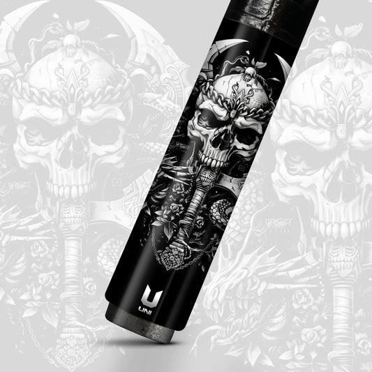 Dark Viking Warrior Skull Carbon Fiber Pool Cue - Dragon Axe Gothic Blackwork Stick