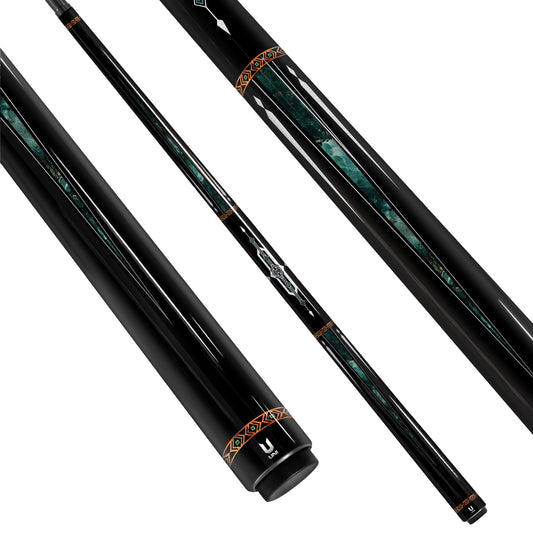 Artist-Designed Carbon Fiber Pool Cue with Geometric Tribal Motif