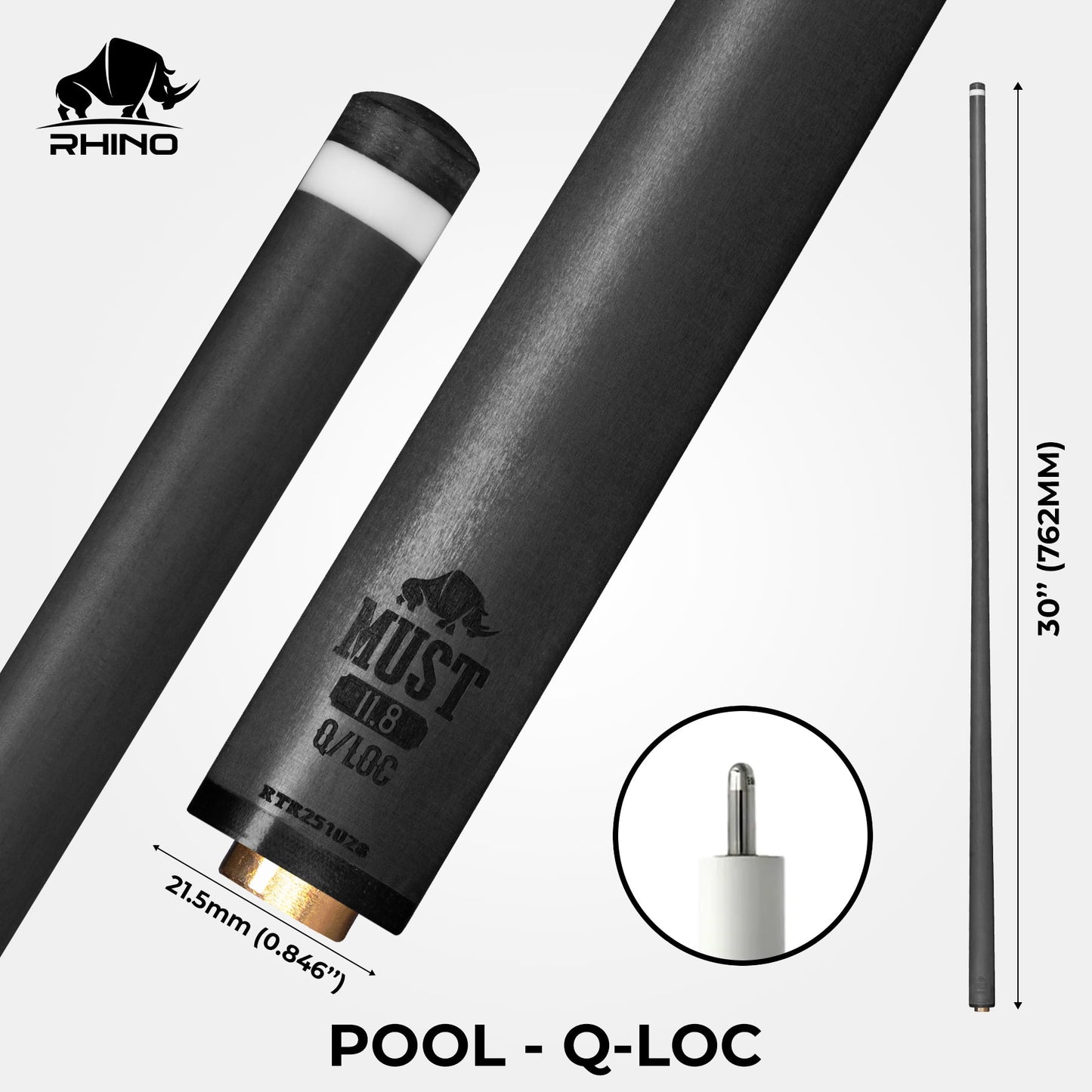 RHINO MUST 30" / Q-loc Pro Carbon Pool Cue Single Shaft