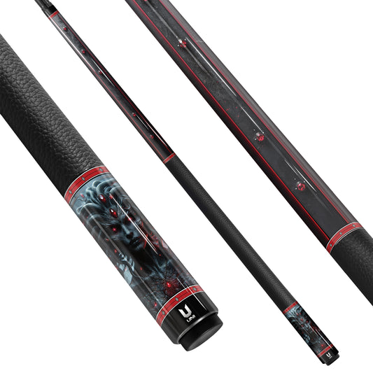 Medusa's Pro Carbon Fiber Pool Cue – Dark Mythology & Red Jewel Inlays – Zero Deflection & Elite Performance