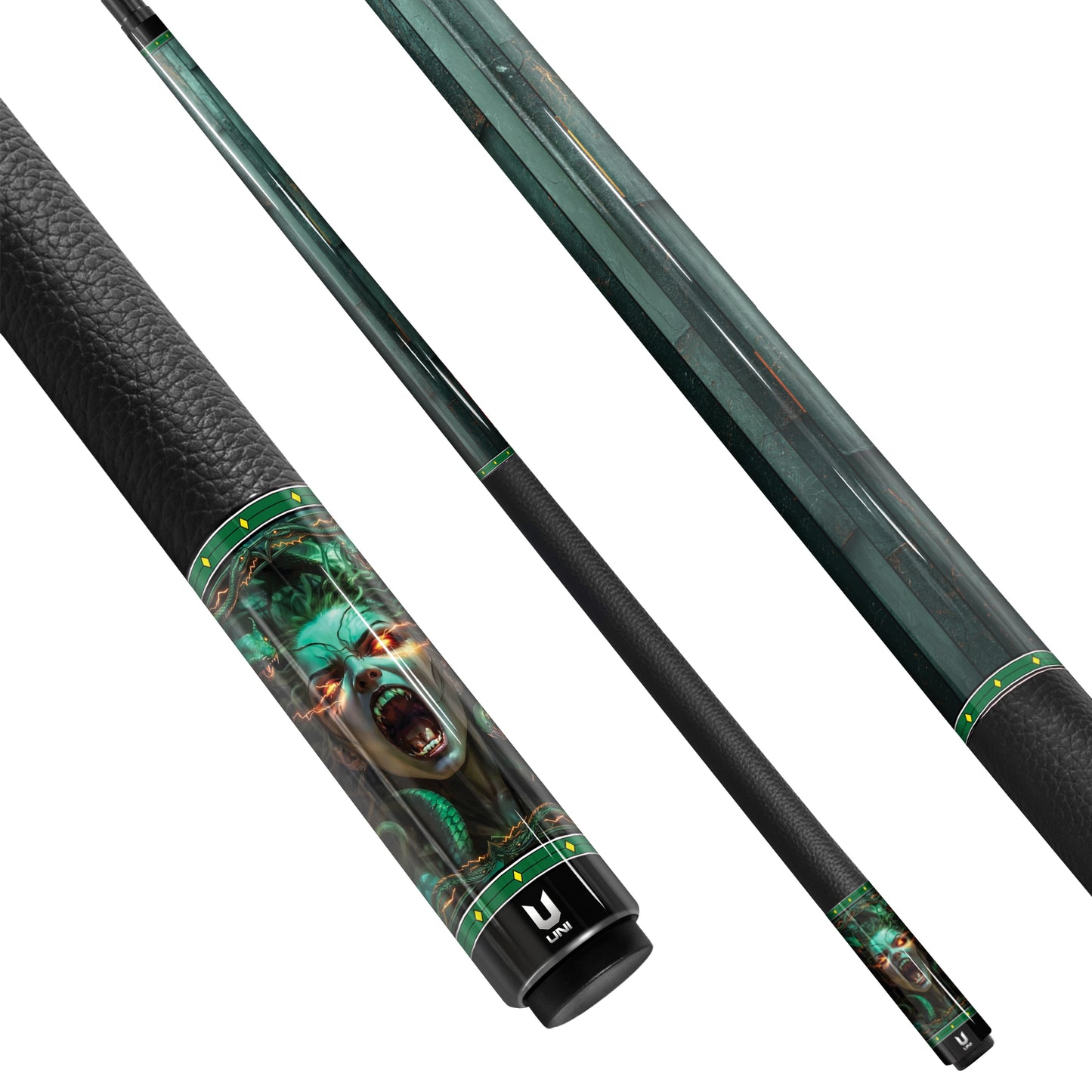 The 'Forest Medusa' Pro Carbon Fiber Pool Cue – Malachite Patina, Magma Inlays, & Zero Deflection Performance