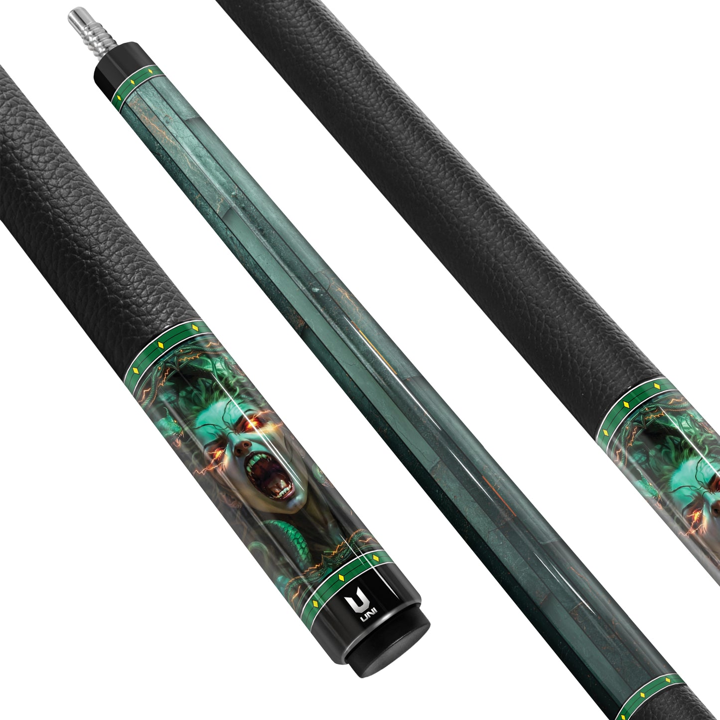 The 'Forest Medusa' Pro Carbon Fiber Pool Cue – Malachite Patina, Magma Inlays, & Zero Deflection Performance