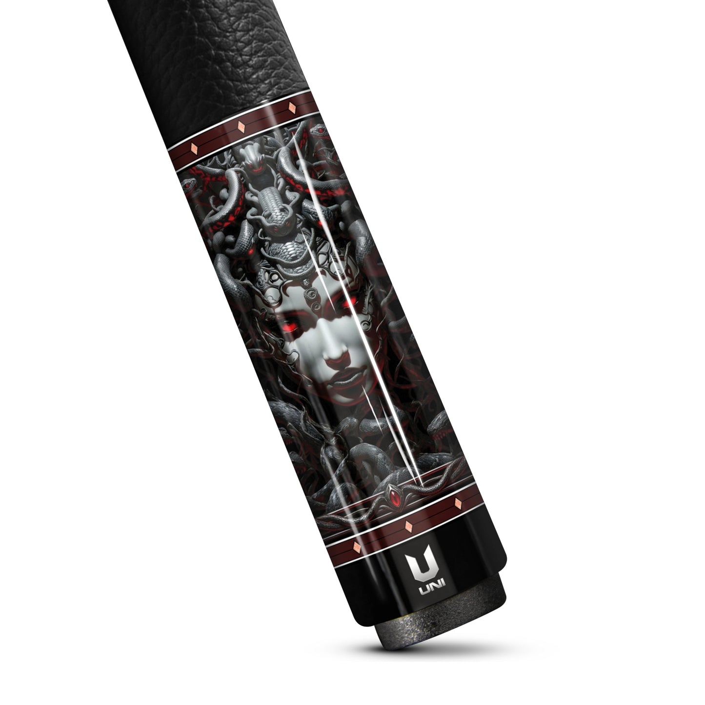 Medusa "Fatal Gaze" Custom Carbon Fiber Billiard Cue - Dark Industrial Gorgon Series - High-Performance Low Deflection Stick - Red Glow Edition