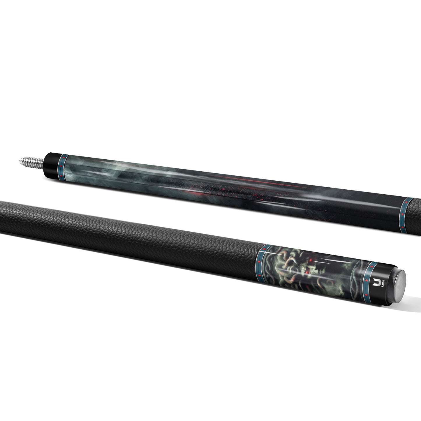 Medusa "Infernal Stare" Custom Carbon Fiber Billiard Cue - Gorgon's Strike Series - Low Deflection Performance - High-Definition Dark Gothic Art Stick with Crimson Ashes