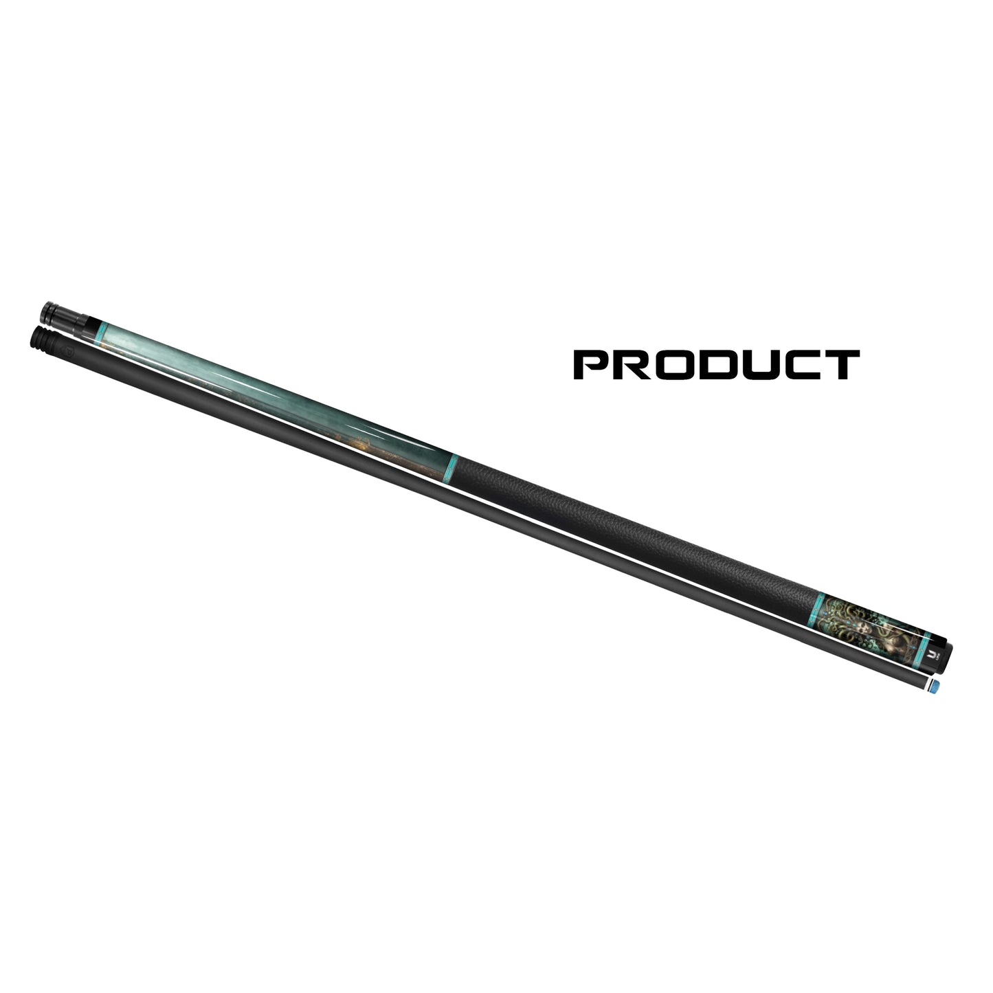 Medusa "Emerald Empress" Custom Carbon Fiber Billiard Cue - Regal Gold Filigree & Glowing Teal Crystals - Elite Low Deflection Performance Stick