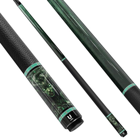 Medusa "Emerald Venom" Custom Carbon Fiber Billiard Cue - High-Performance Low Deflection Stick - Neon Green Gorgon Art & Bold Pink Contrast Grip