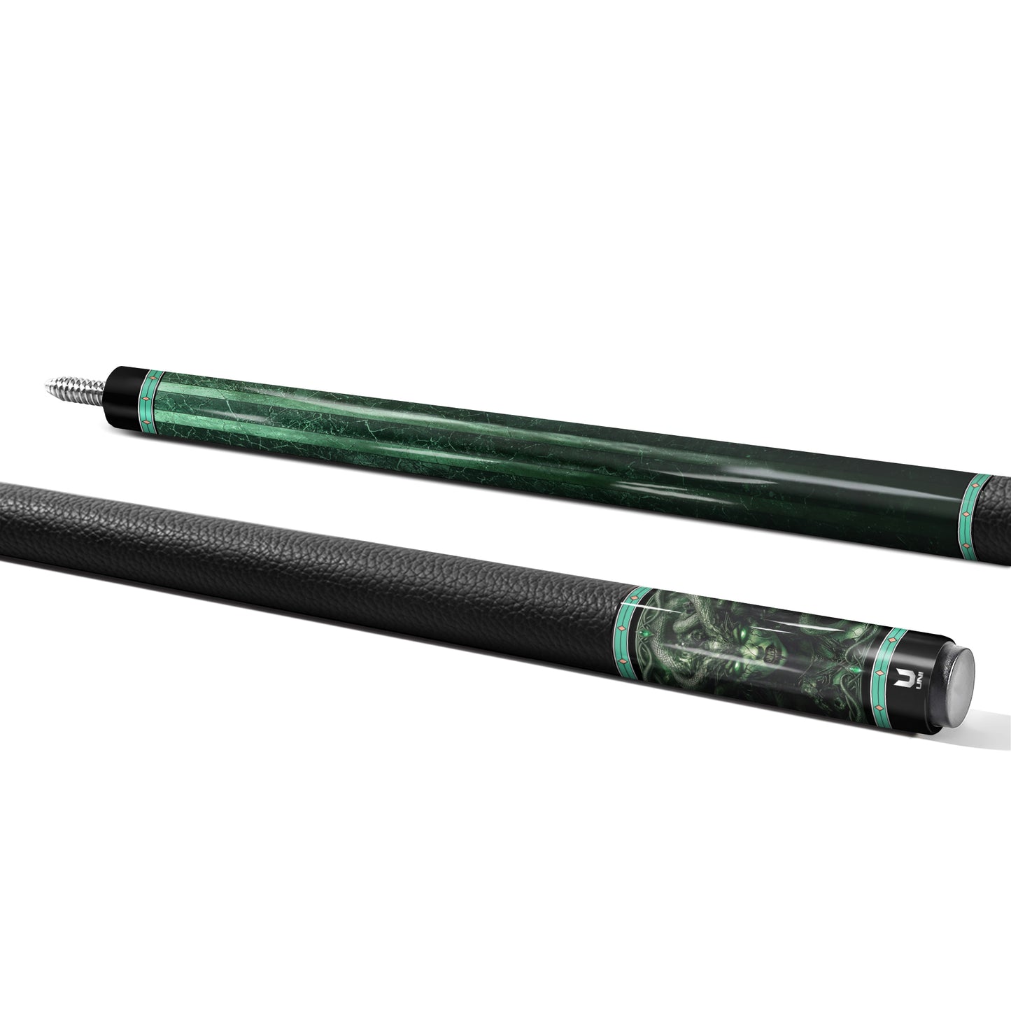 Medusa "Emerald Venom" Custom Carbon Fiber Billiard Cue - High-Performance Low Deflection Stick - Neon Green Gorgon Art & Bold Pink Contrast Grip
