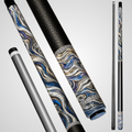 Novera Damascus Steel Pool Cue | Cobalt Silver Ripple Theme
